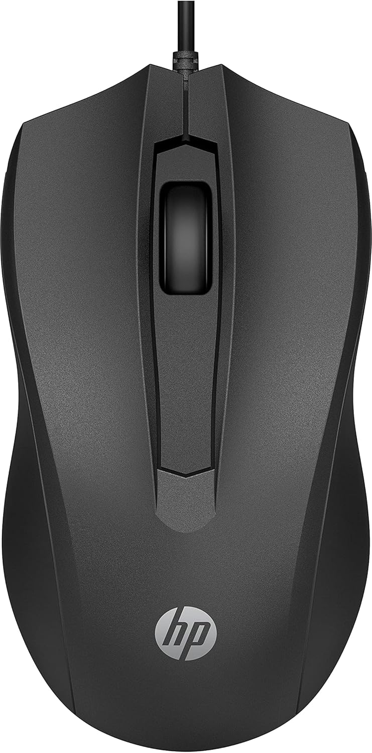 HP 100 Black Wired USB Mouse - 1600 DPI Optical Sensor, Plug-and-Play USB Connectivity, Ergonomic Design for PC, Laptop, Mac