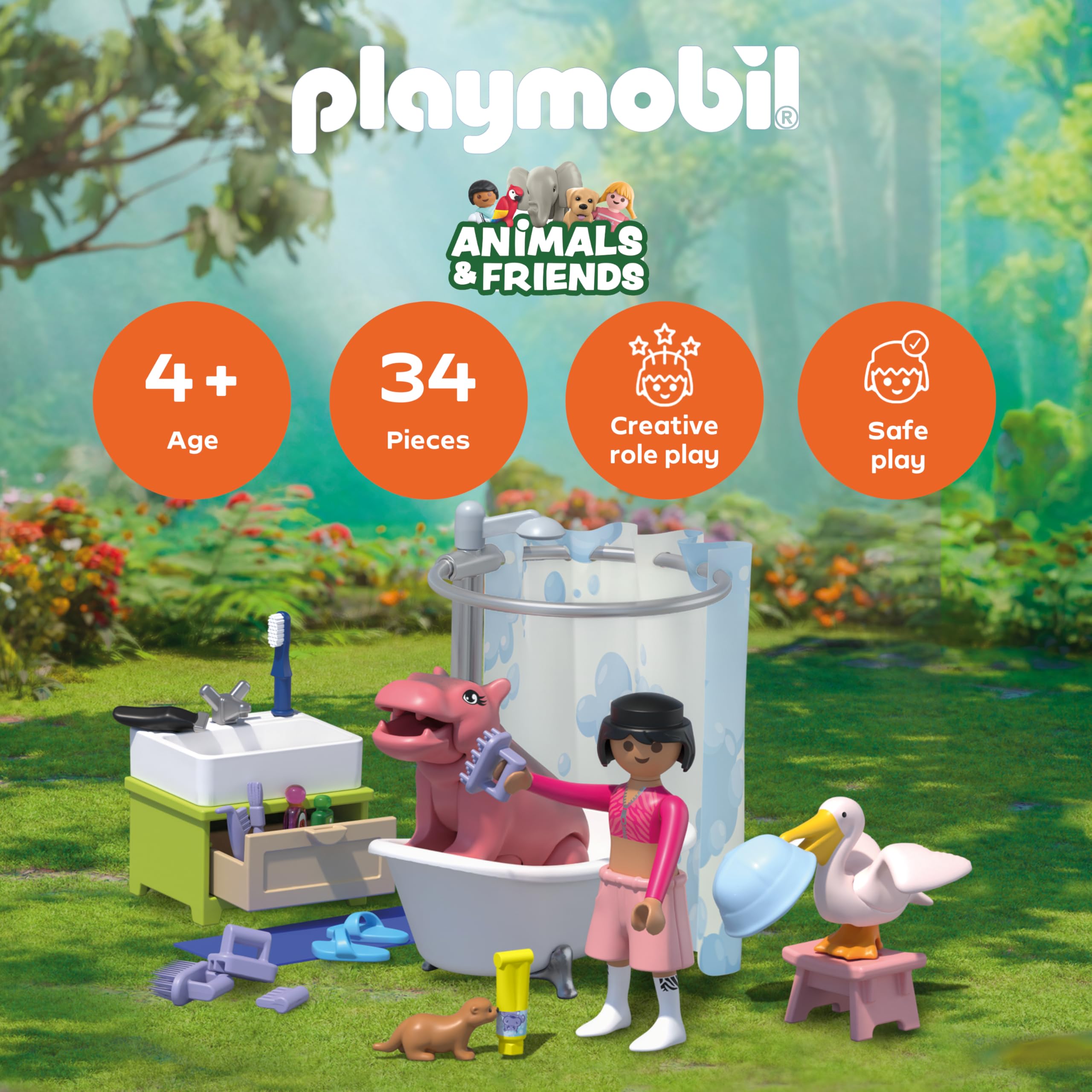 Playmobil Animals & Friends Animal Bathing Fun Bath Toy | Ages 4+ | Model 71950 2