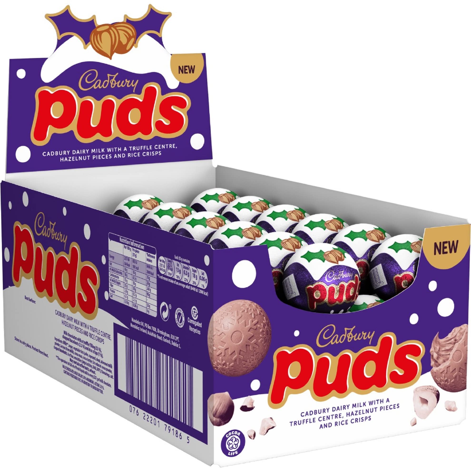 Cadbury Christmas Dairy Milk Puds Multipack, 48 Chocolate Puds with Truffle Centre, Hazelnut & Rice Crisps 1