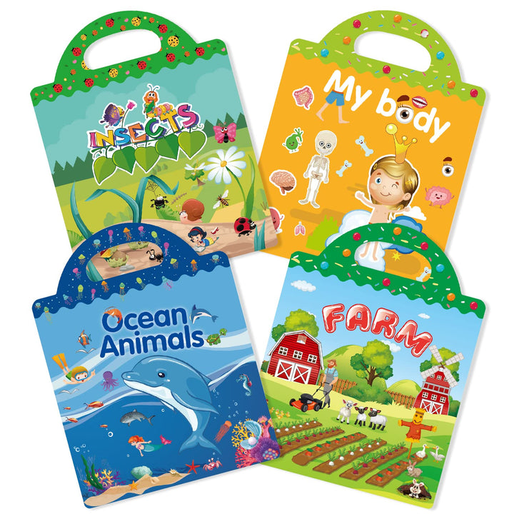 GUYUCOM 4-Pack Reusable Sticker Books for Kids - Educational DIY Arts & Crafts Toy Set