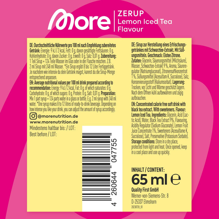 MORE Zerup Lemon Iced Tea Zero Calorie Syrup with Real Fruit Extracts, 80g