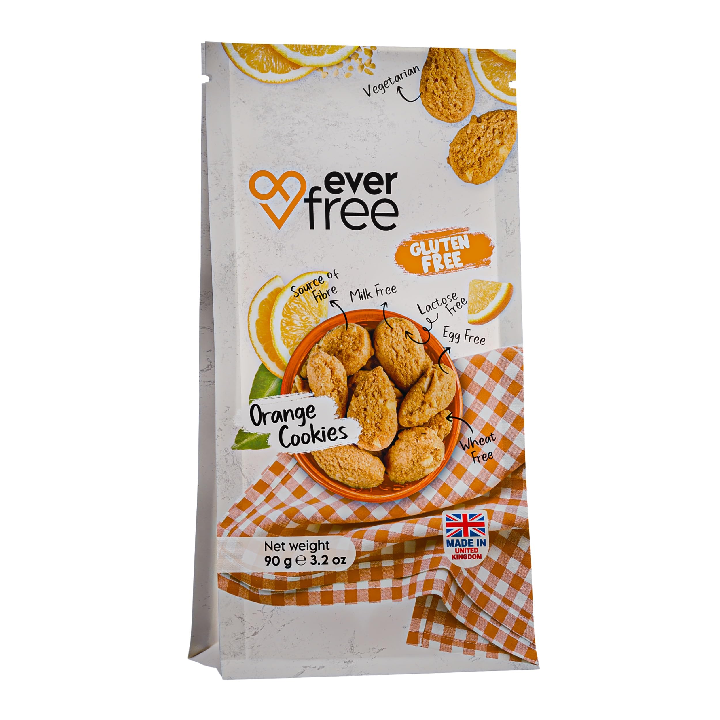 EverFree Gluten-Free Orange Cookies - Vegan, High Fibre, 90g Pack