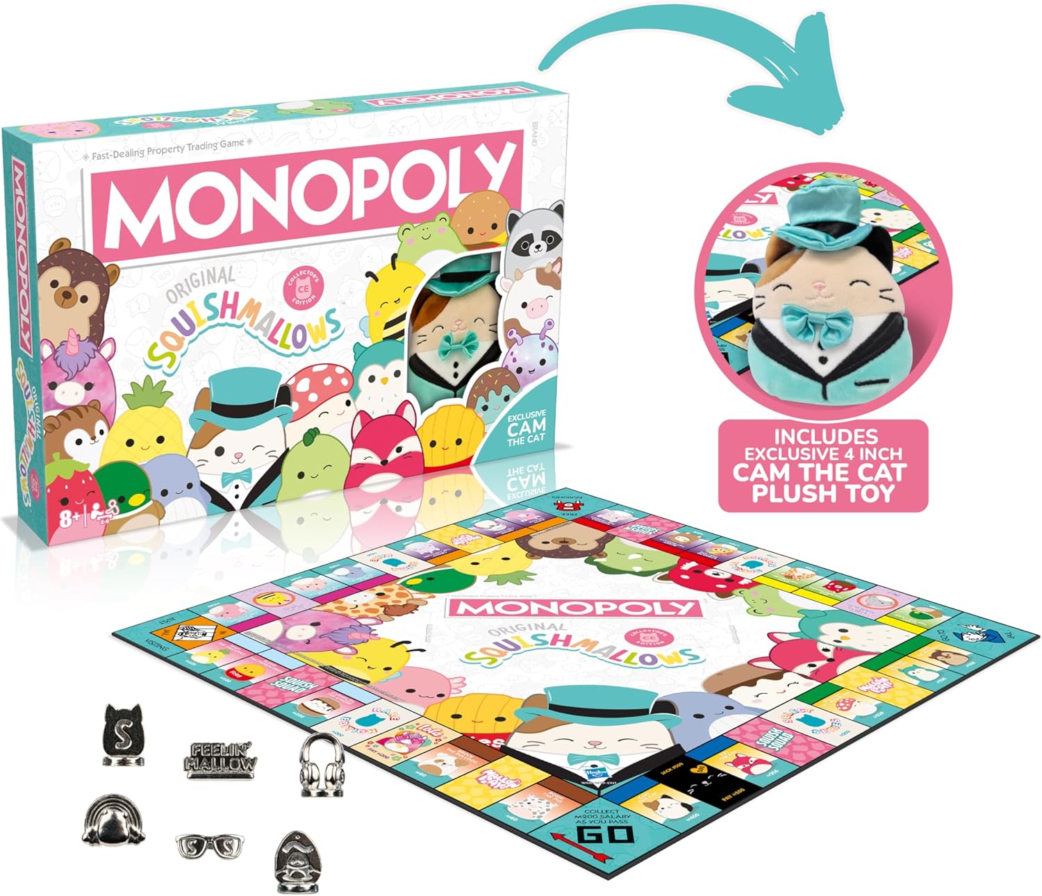 Squishmallows Monopoly Board Game Collector's Edition - Fifi the Fox & Cam the Cat Plush Included 7