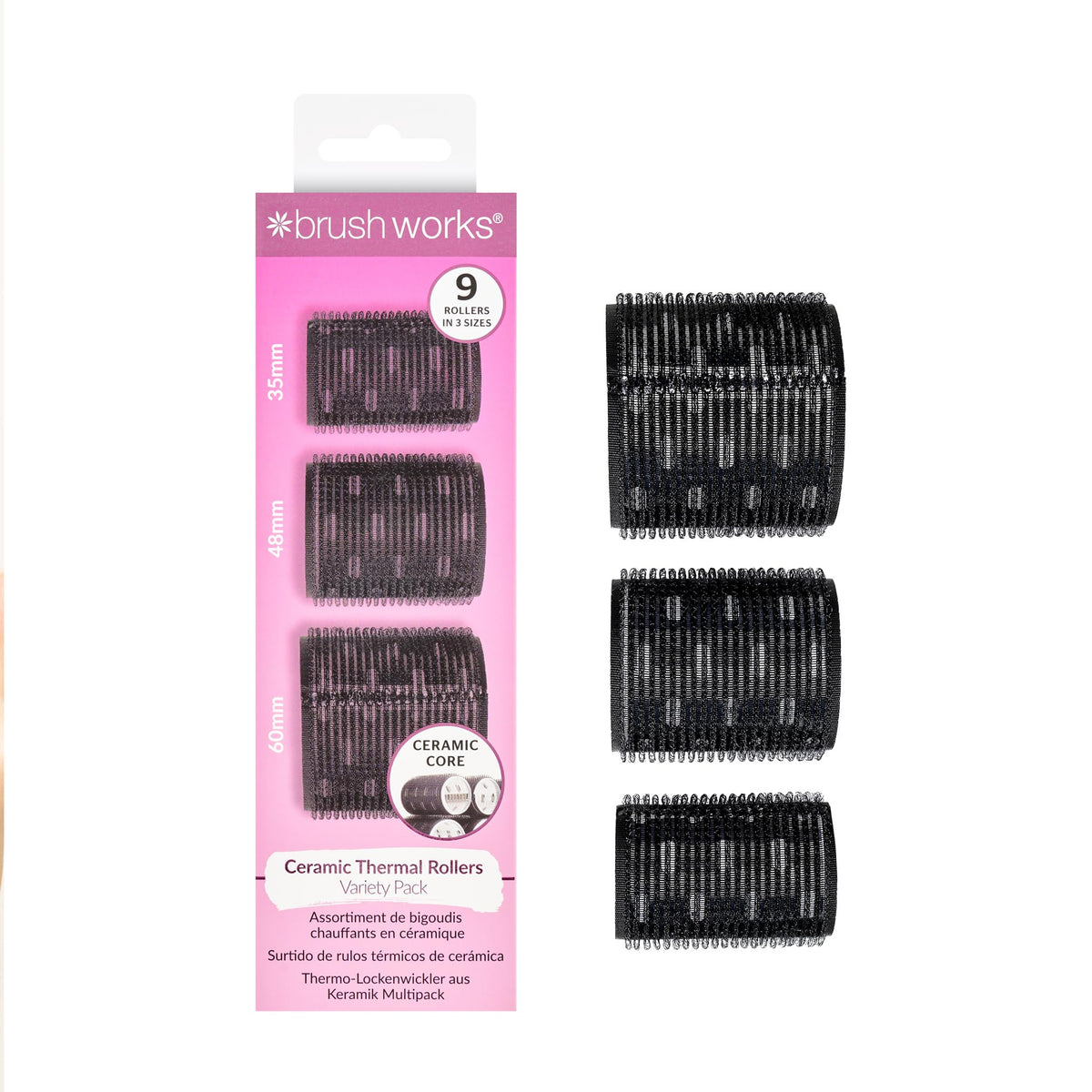 Brushworks Ceramic Thermal Hair Rollers - 9 Pack, 35mm, 48mm & 60mm