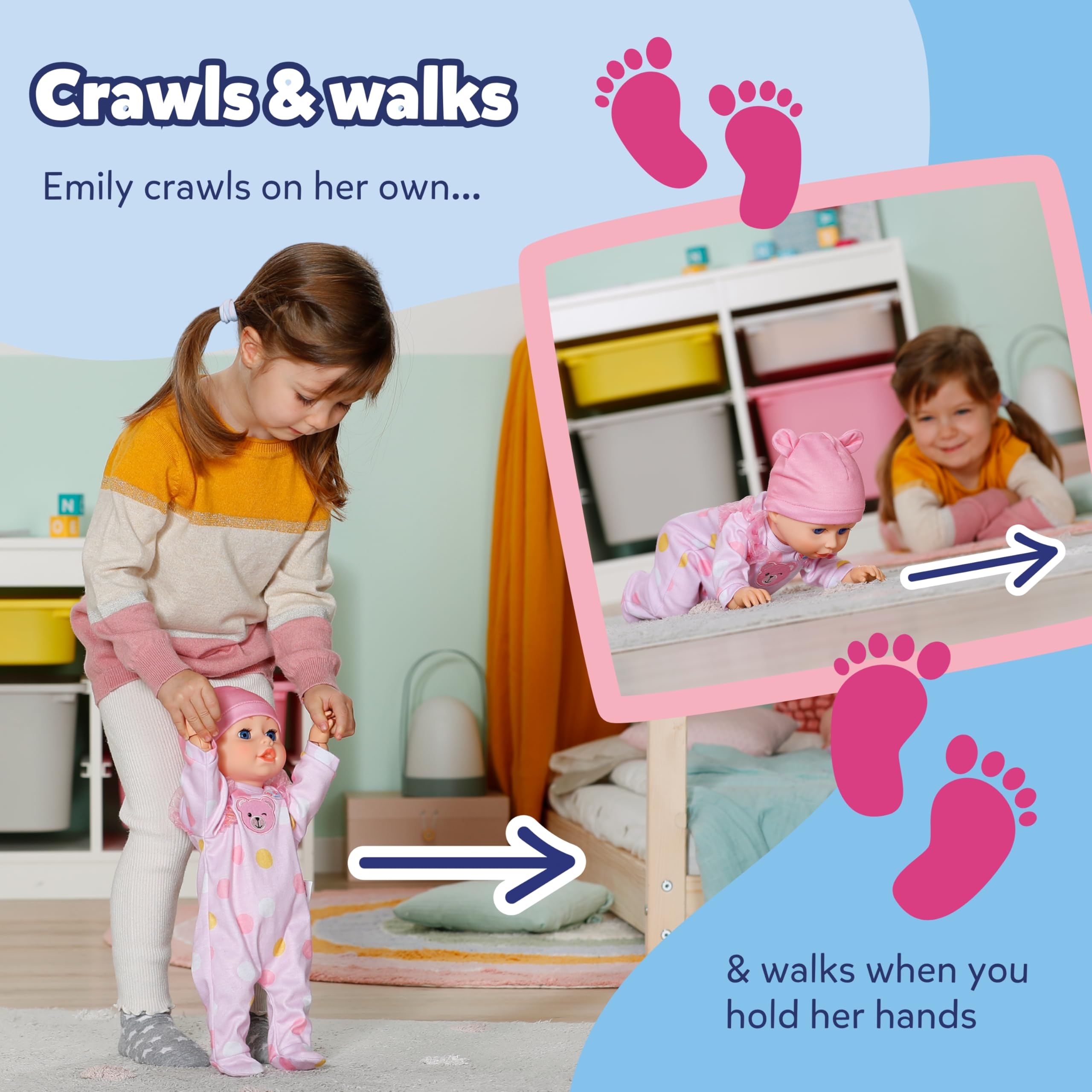 BABY born Emily Walk with Me Doll - Crawling & Learning to Walk | Interactive | Ages 3+