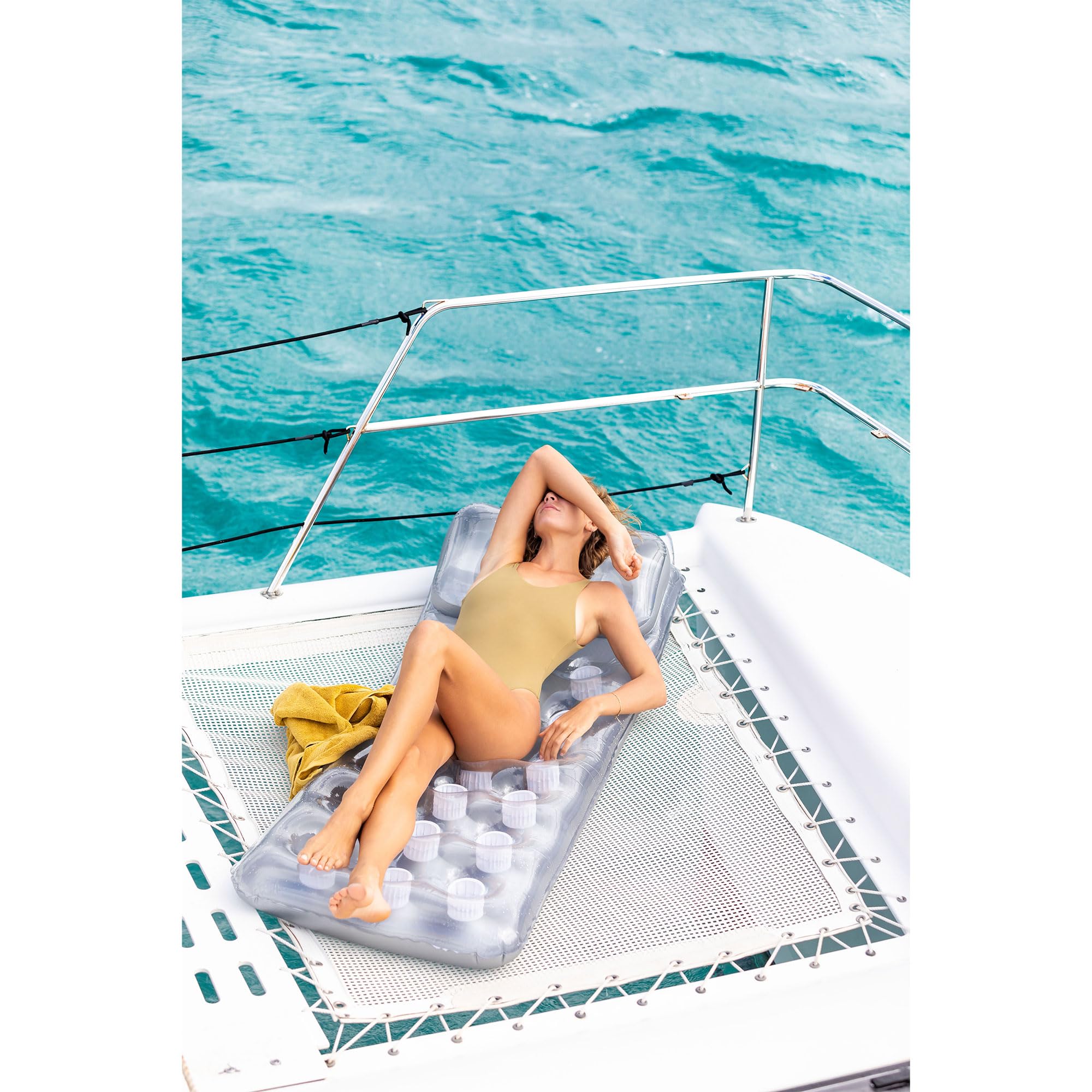 Intex 58894EU Suntanner Lounge Airbed - 74" x 28" | Coil Beam Construction | Cup Holder
