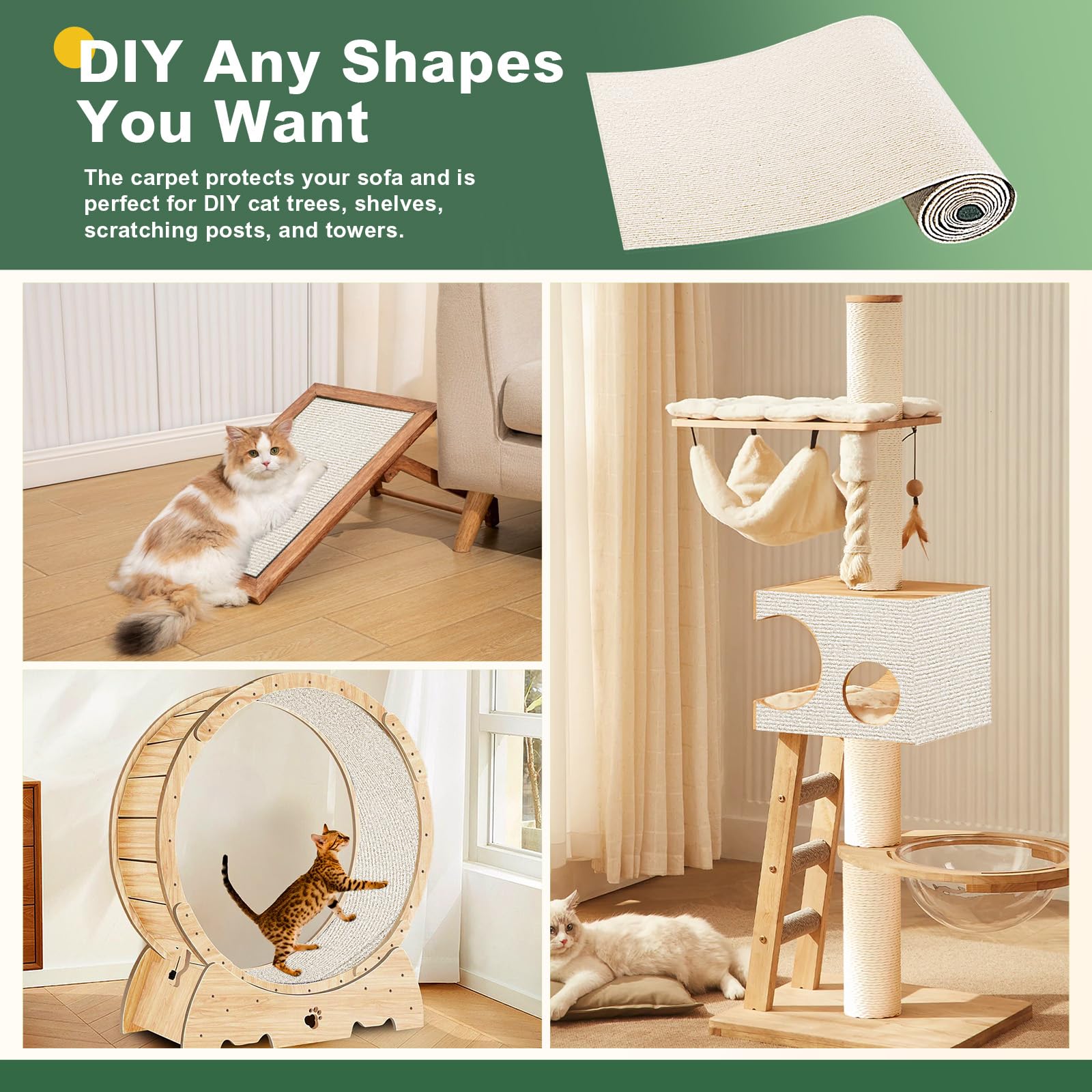 Gimars Self Adhesive Cat Scratching Mat - Thickened, DIY Cuttable, Beige | 200 x 40cm | Pack of 2 4