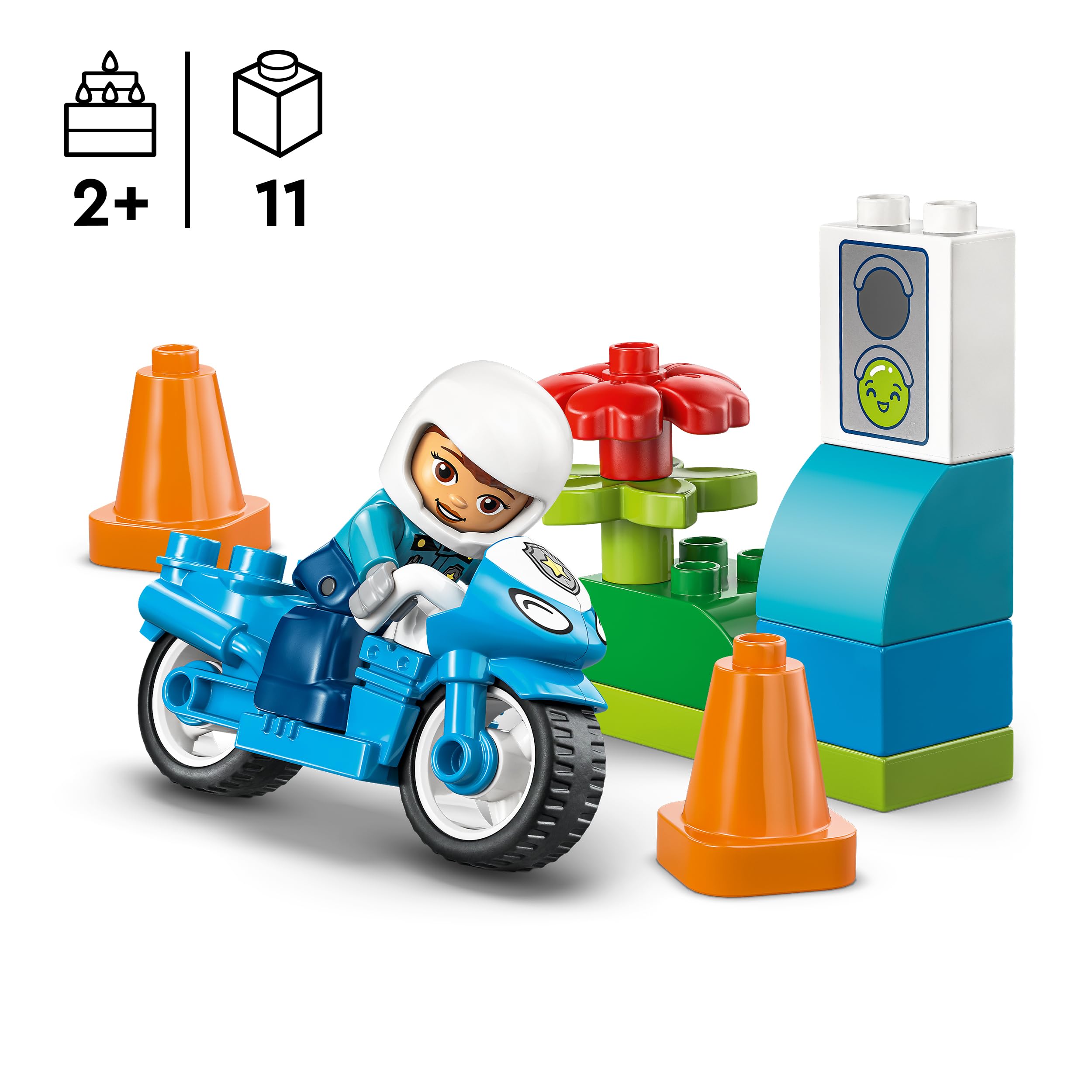 LEGO DUPLO 10471 Blue Police Motorcycle Building Set for Toddlers 2+ | Motor Skills & Traffic Learning