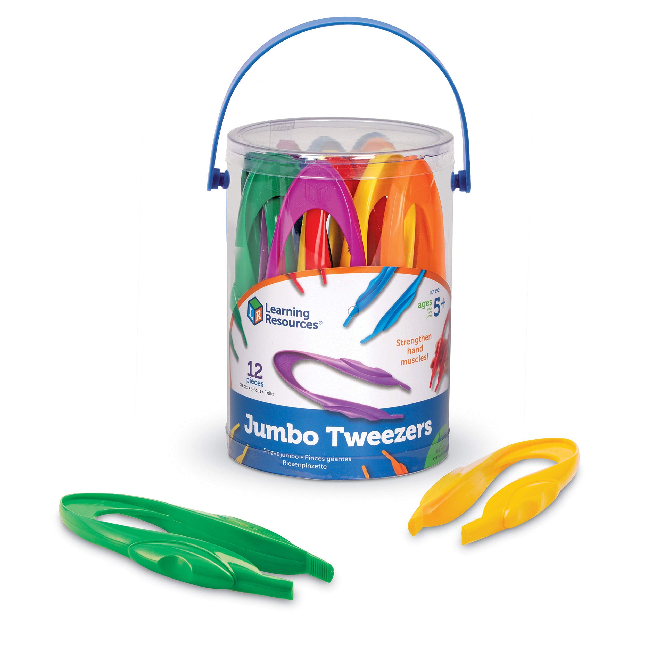 Learning Resources Jumbo Tweezers Set of 12 - Fine Motor Skill Development | Sorting & Counting Tool | Ages 5-9 1