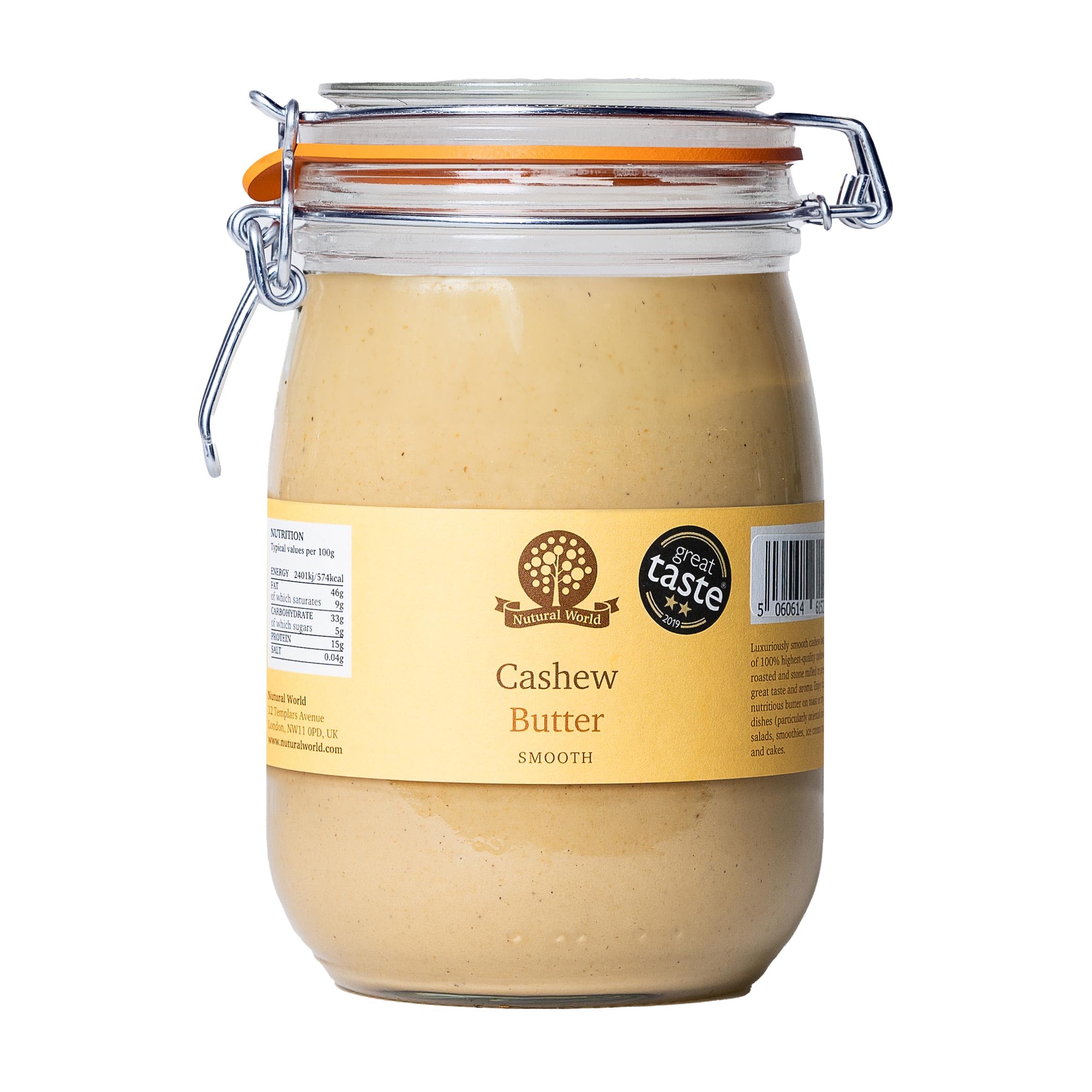 Nutural World - Smooth Cashew Nut Butter (1kg) in Reusable Glass Jar 5