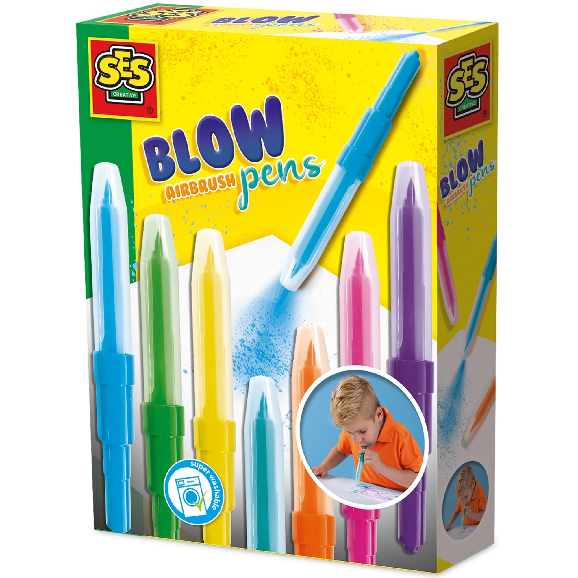 SES Creative Blow Airbrush Pens - Set of 7 Assorted Colours | Washable | Ages 5+ 1