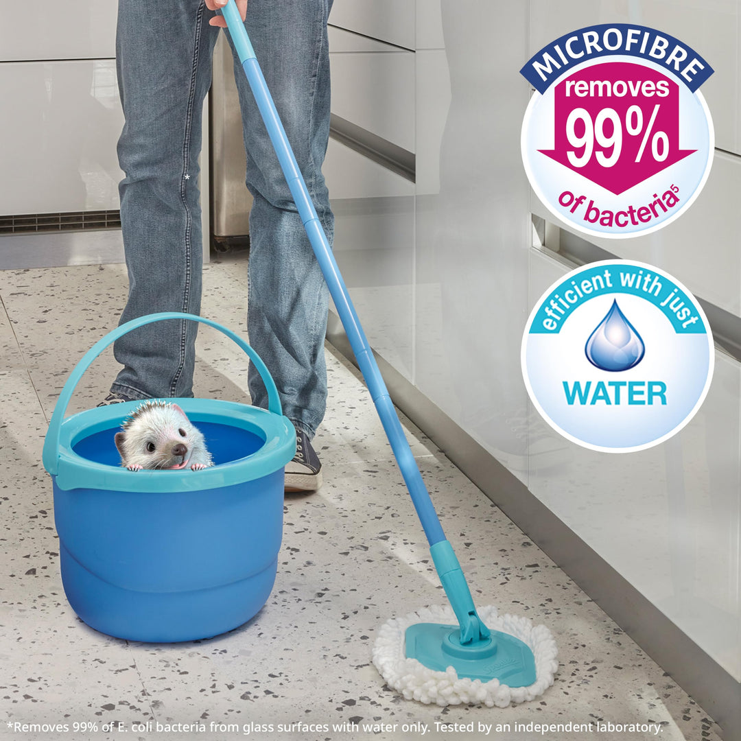 Spontex Full Action Corner System Spin Mop and Bucket Set with Microfibre Head