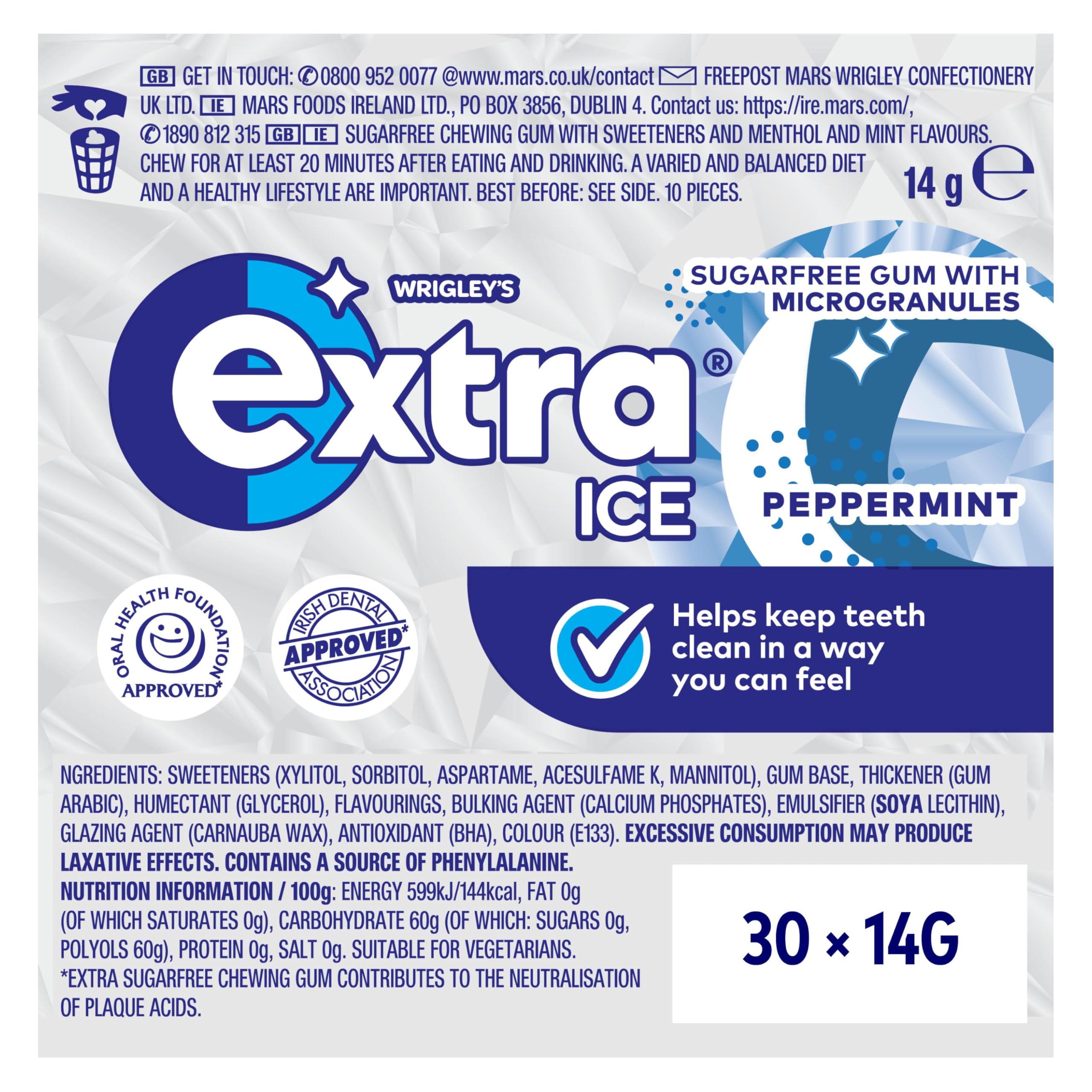Extra Ice Peppermint Chewing Gum - Sugar Free with Microgranules | 30 Packs of 10 (300 Pieces) 9