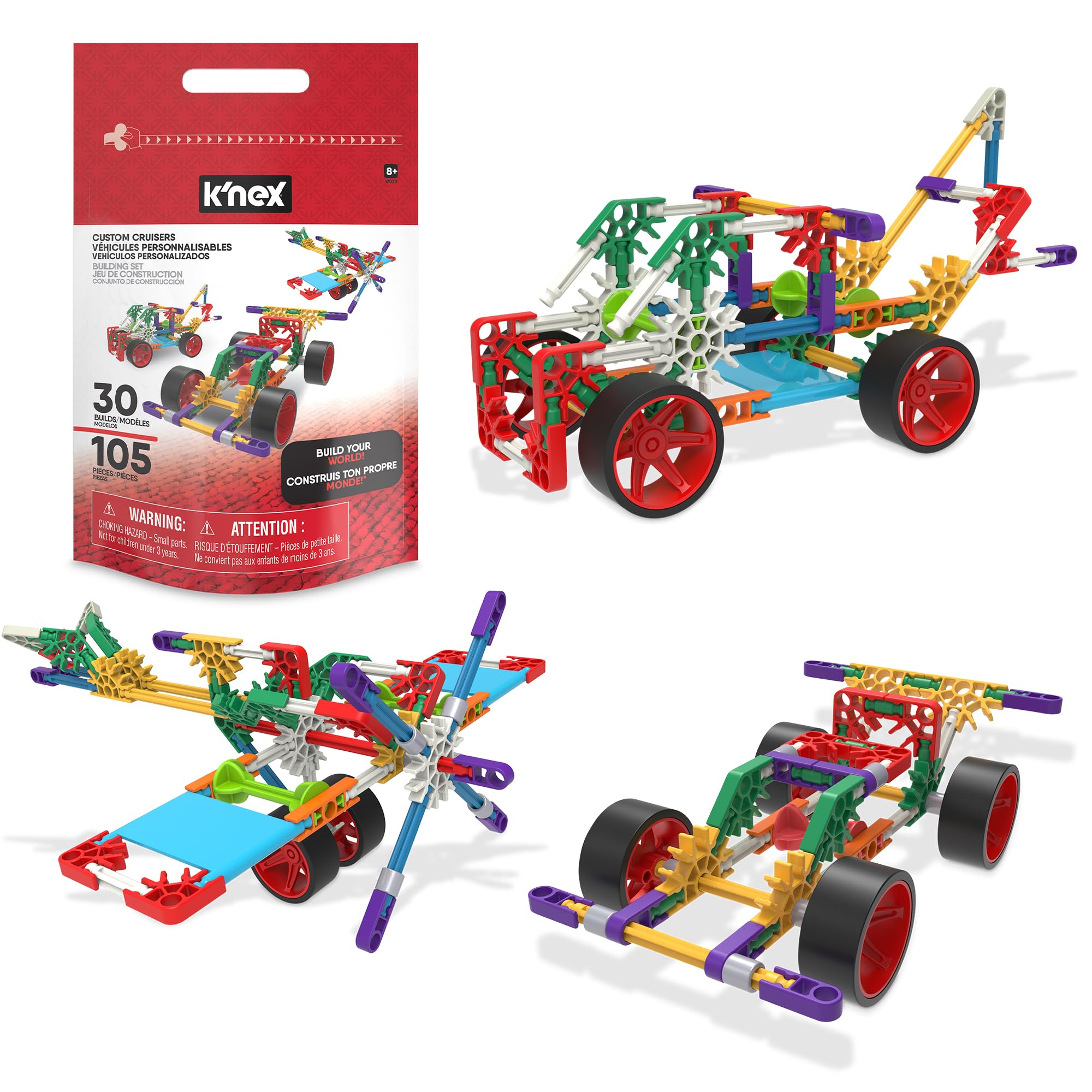 Basic Fun K'NEX Custom Cruisers Building Set - 105 Pieces | Build 30 Models | Ages 7+