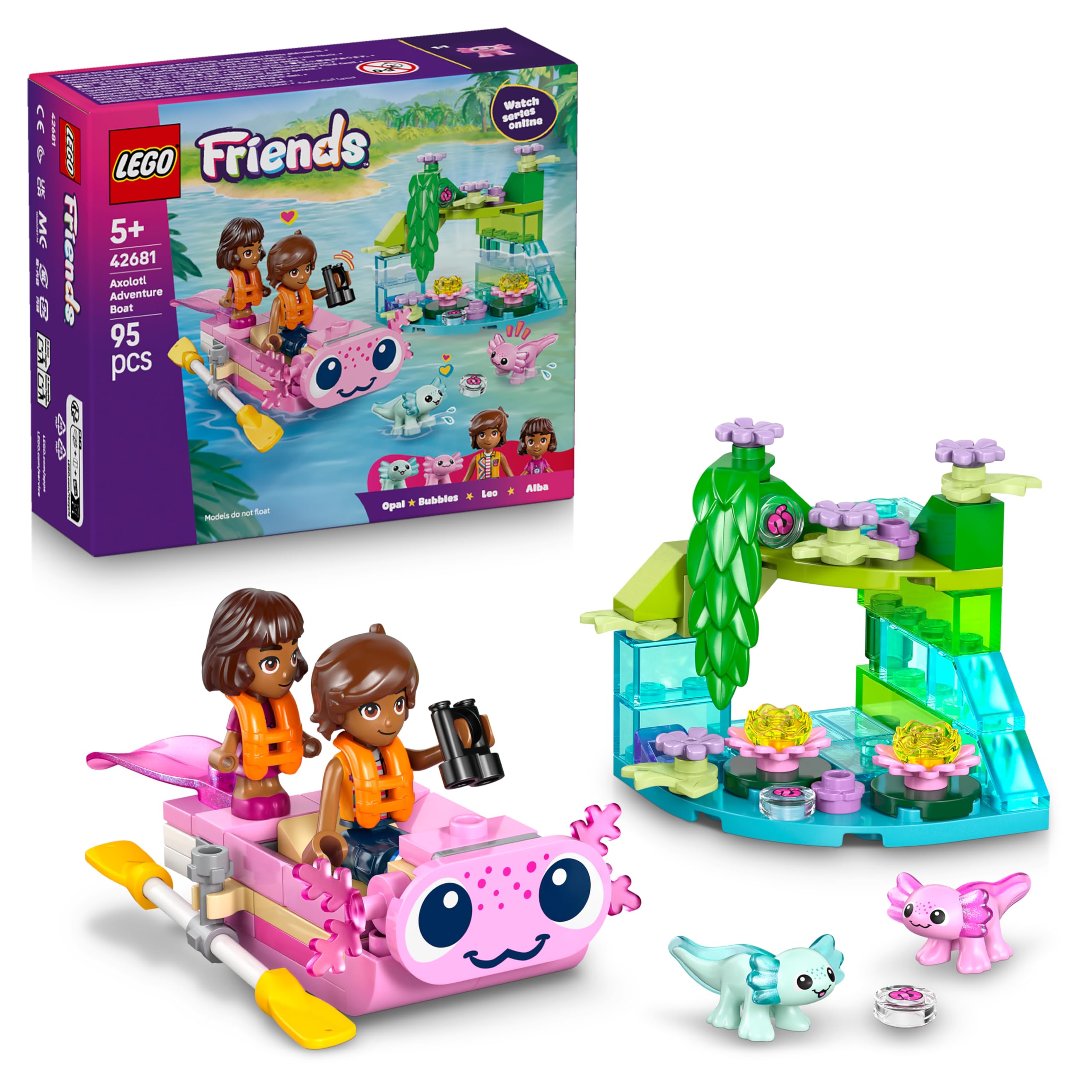 LEGO Friends Axolotl Adventure Boat Toy 42681 | Ages 5+ | Includes 2 Mini Dolls & 2 Axolotl Figures 1