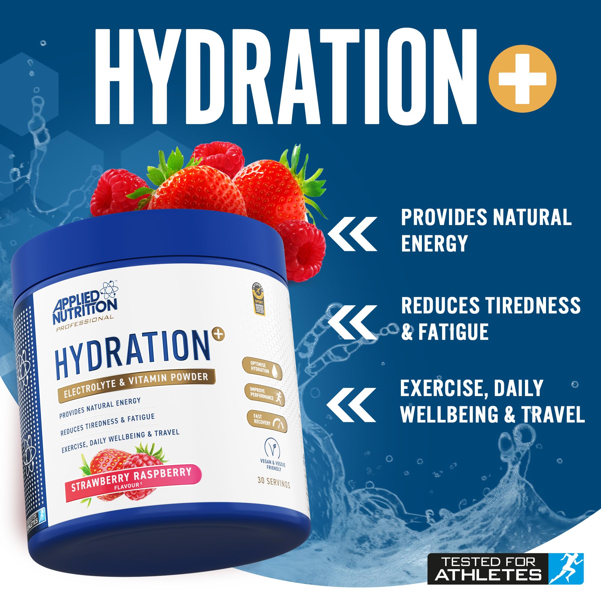 Applied Nutrition Hydration+ Electrolytes & Vitamin Powder Sugar-Free | 240g Tub | Vegan, Halal