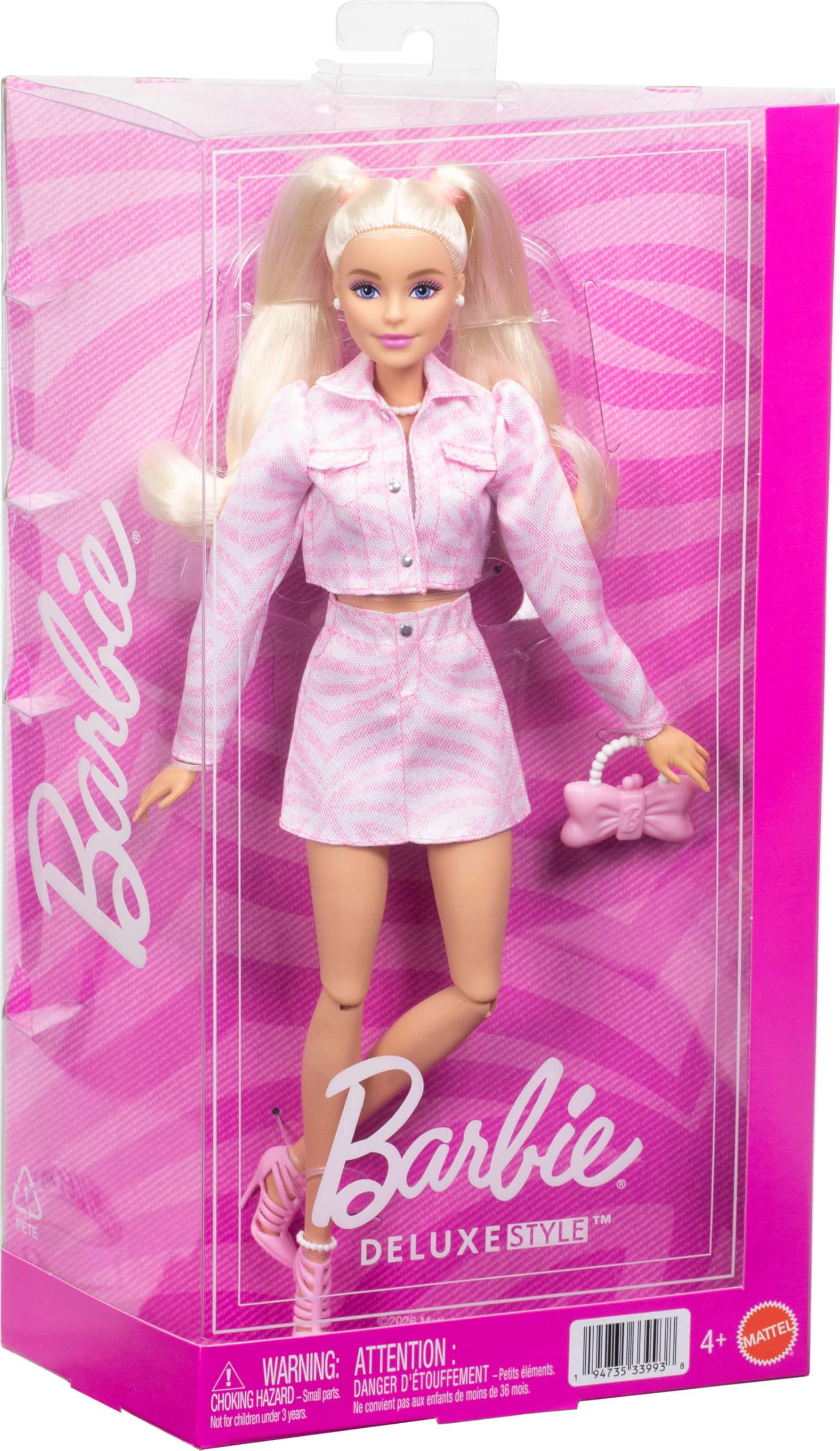 Barbie Deluxe Style Doll #9 in Pink Denim Outfit with Bow Purse and Blonde Hair 5