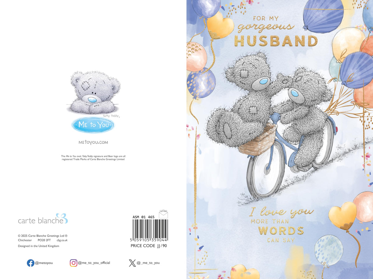 Me To You Tatty Teddy Gorgeous Husband Birthday Card - 6 x 9 Inches | Gold Foil | Official Collection