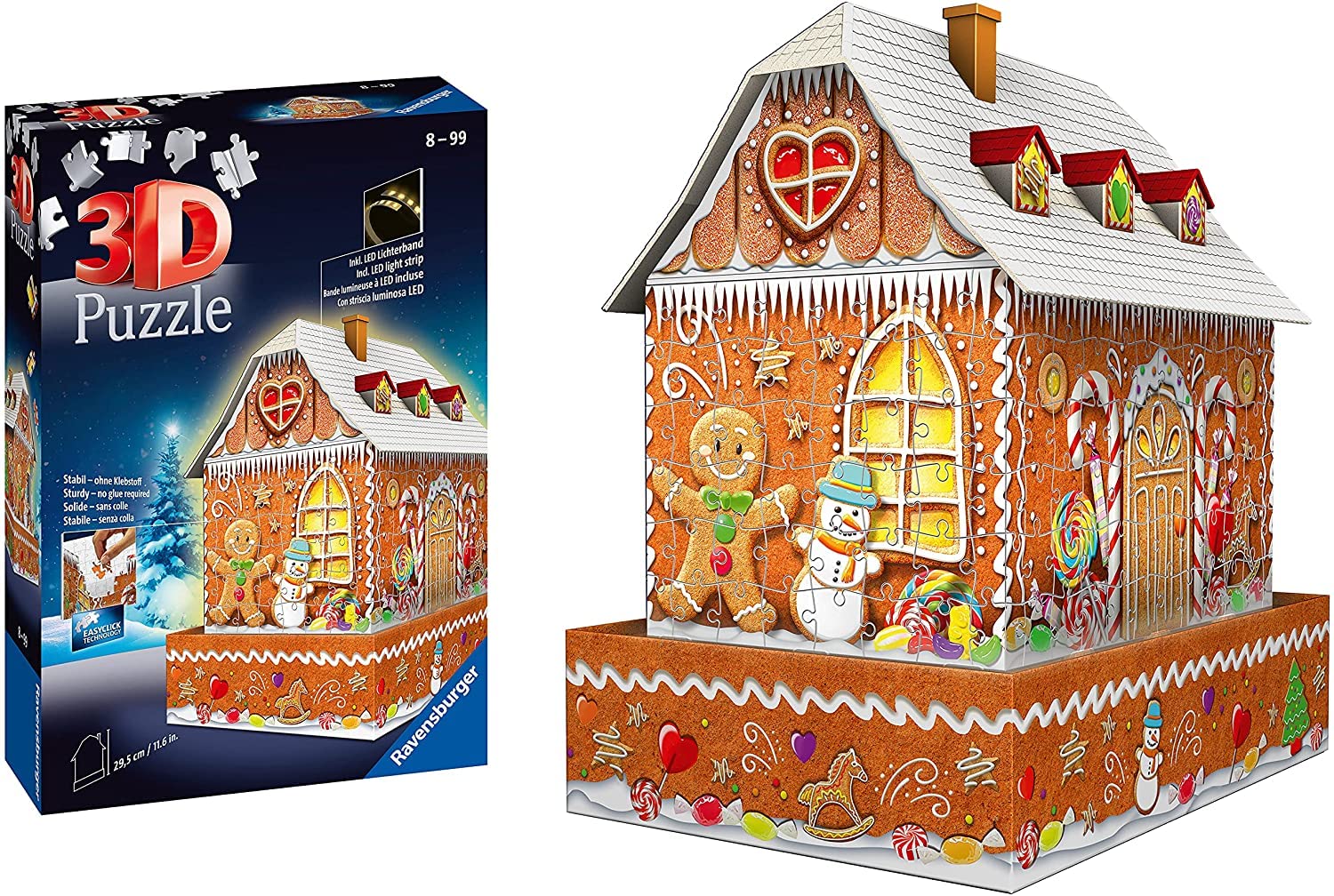 Ravensburger 3D Puzzle - Christmas Gingerbread House Light-Up 216-Piece Set 1
