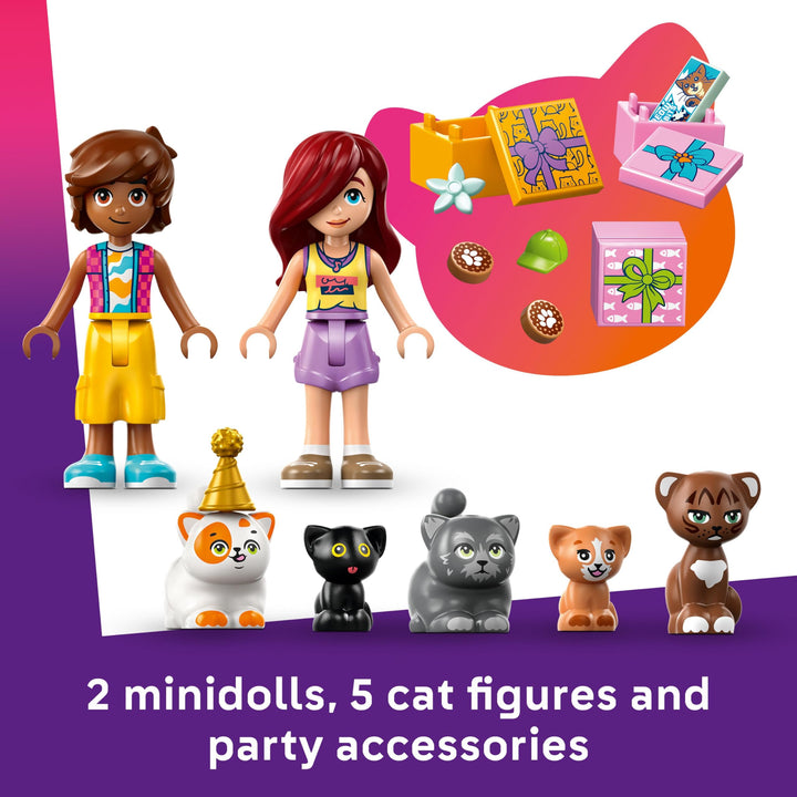 LEGO Friends Cat Birthday Party & Tree House Toy - 2 Mini Dolls, 5 Cat Figures, 321 Pieces