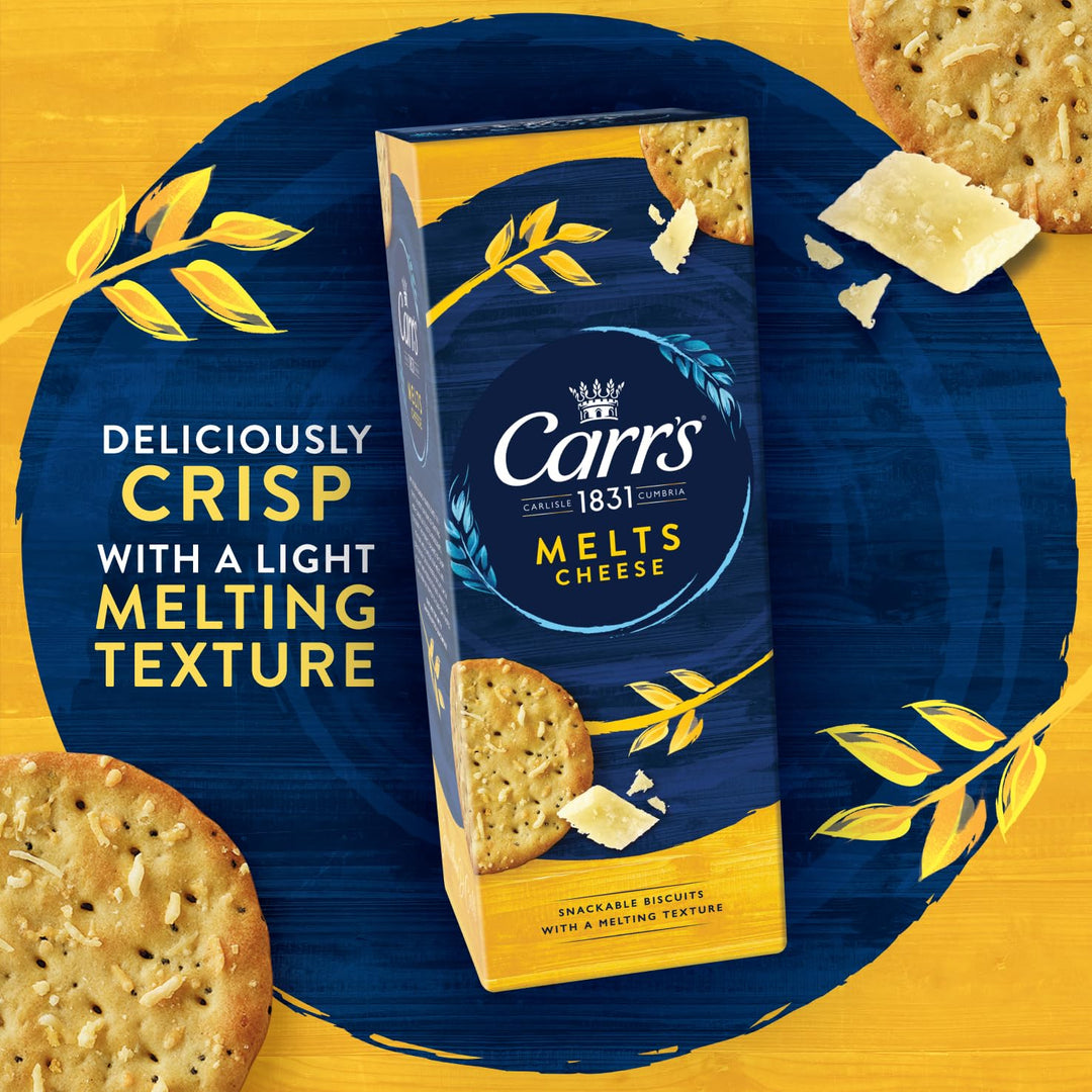 Carr's Melts Cheese Crackers, 150 g - Savoury Multigrain Snack with Salted Cheese Flavor