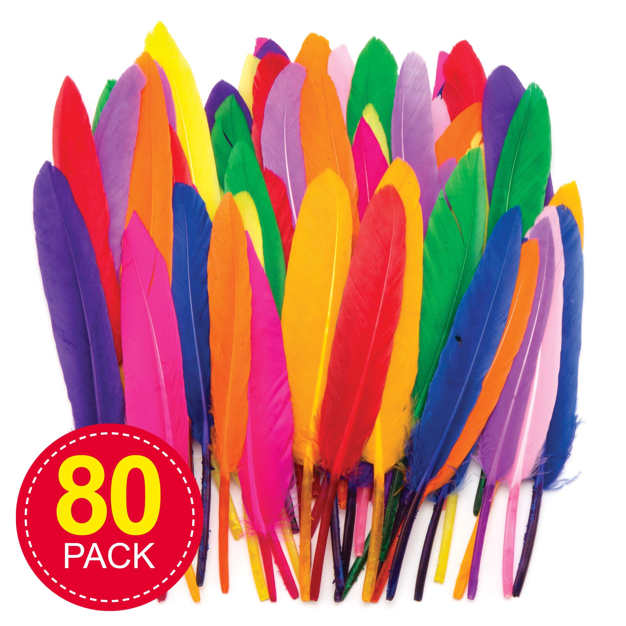 Baker Ross AR245 Mini Quill Feathers Value Pack - 80 Assorted Colours, 13cm | Craft & Decor
