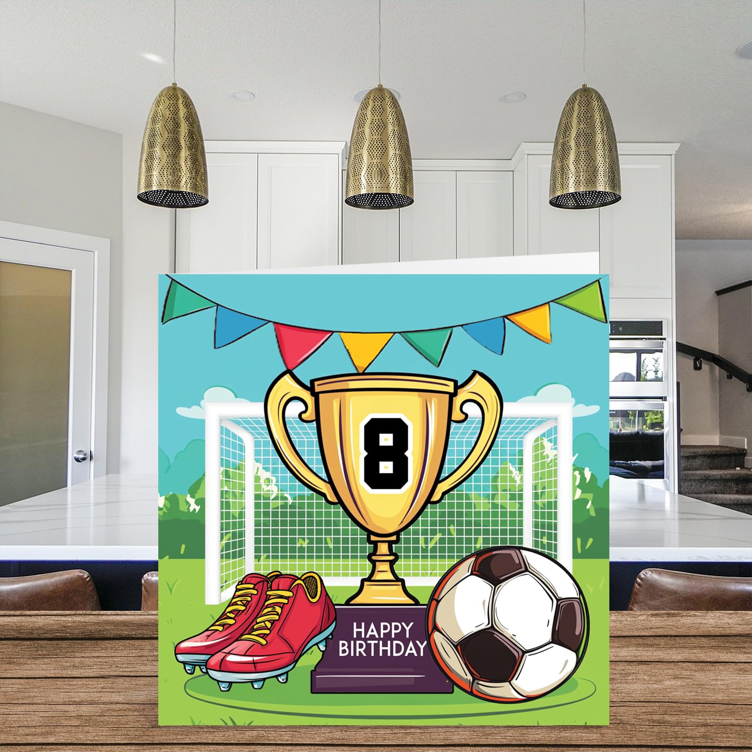 Stuff4 8th Birthday Card for Boy - Football Trophy Design | 145mm Square | Blank Inside 3