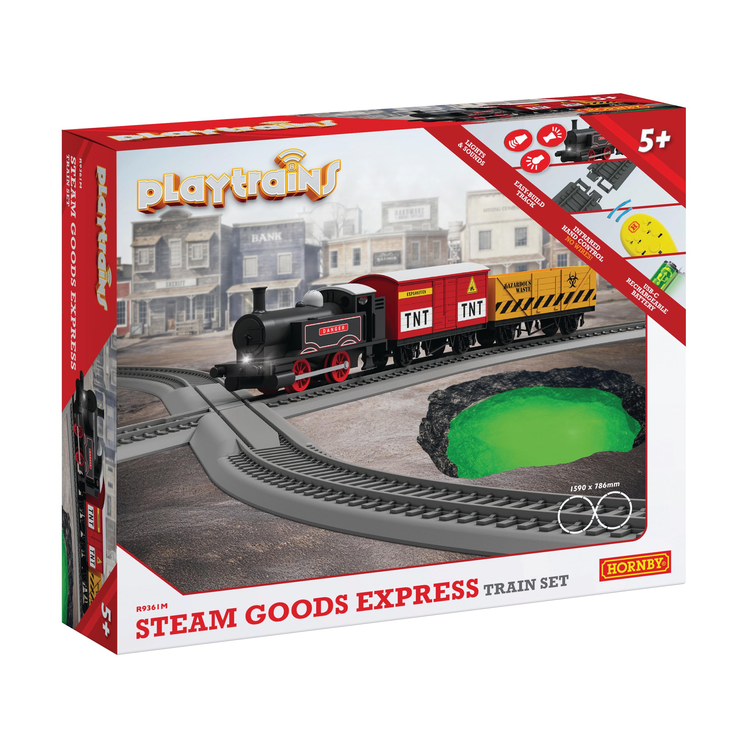 Hornby R9361M Playtrains Steam Goods Express Train Set - Rechargeable Remote-Controlled Train Set for Kids