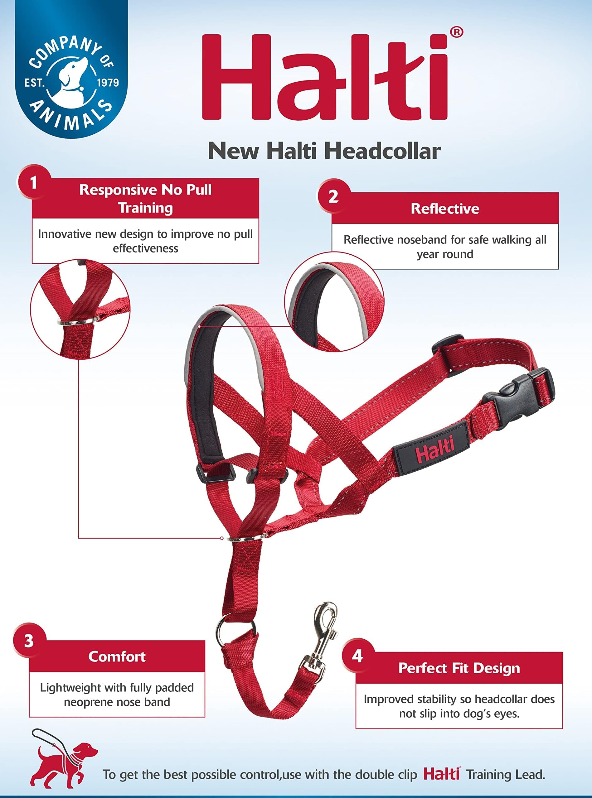 Halti Headcollar Size 4 Red - Stops Pulling | Padded Neoprene Nose Band | Reflective Accents 7