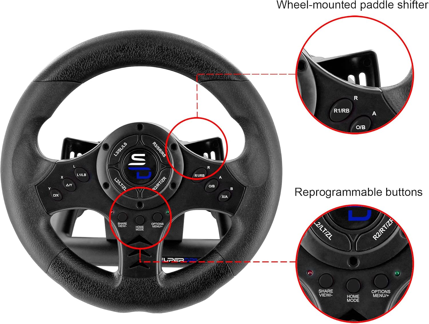 Superdrive SV450 Racing Steering Wheel with Pedals & Paddle Shifters for Xbox, PS4, Switch, PC 5