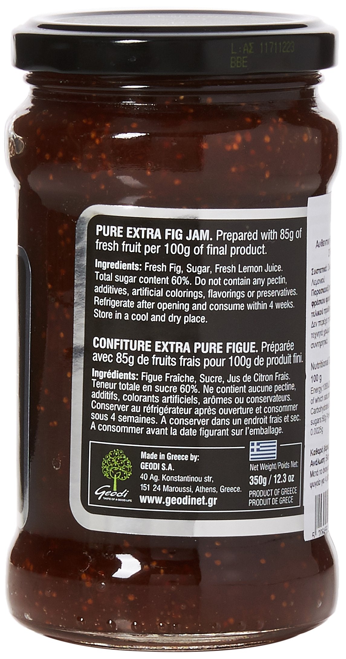 Geodi Pure Extra Fig Jam - 85% Fruit, 350g Jars (Pack of 2)