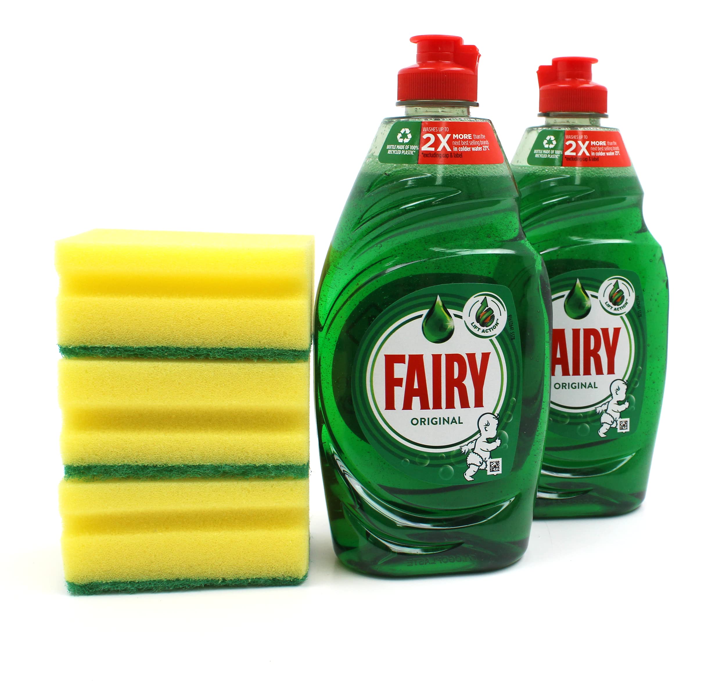 Fairy - Dish Washing Cleaning Set with 2x 433ml Liquid & 3x Easy Grip Sponges 1