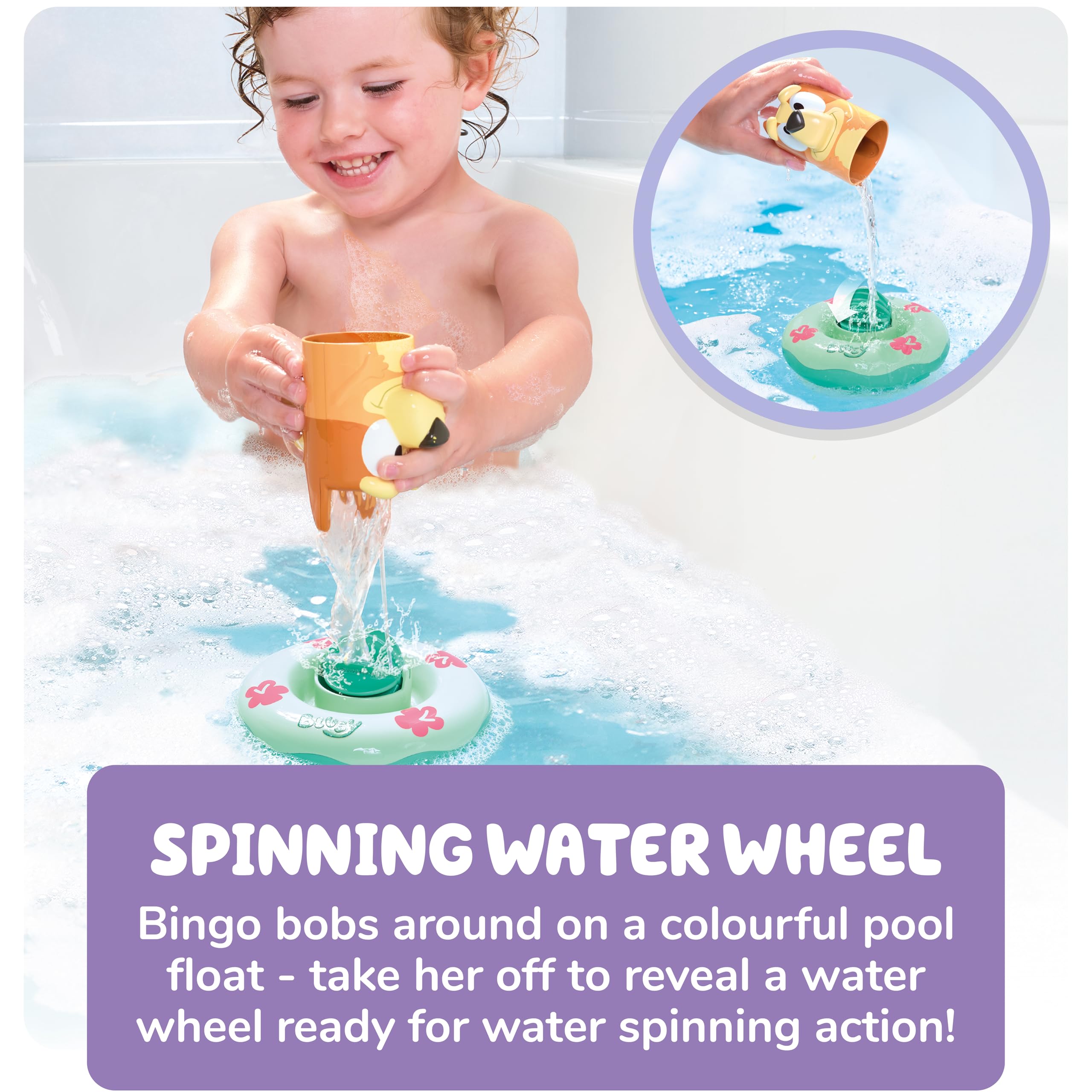 TOMY Toomies Bluey Splash and Float Bingo - Bath Toy Cup with Water Wheel for 18 Months+ 9