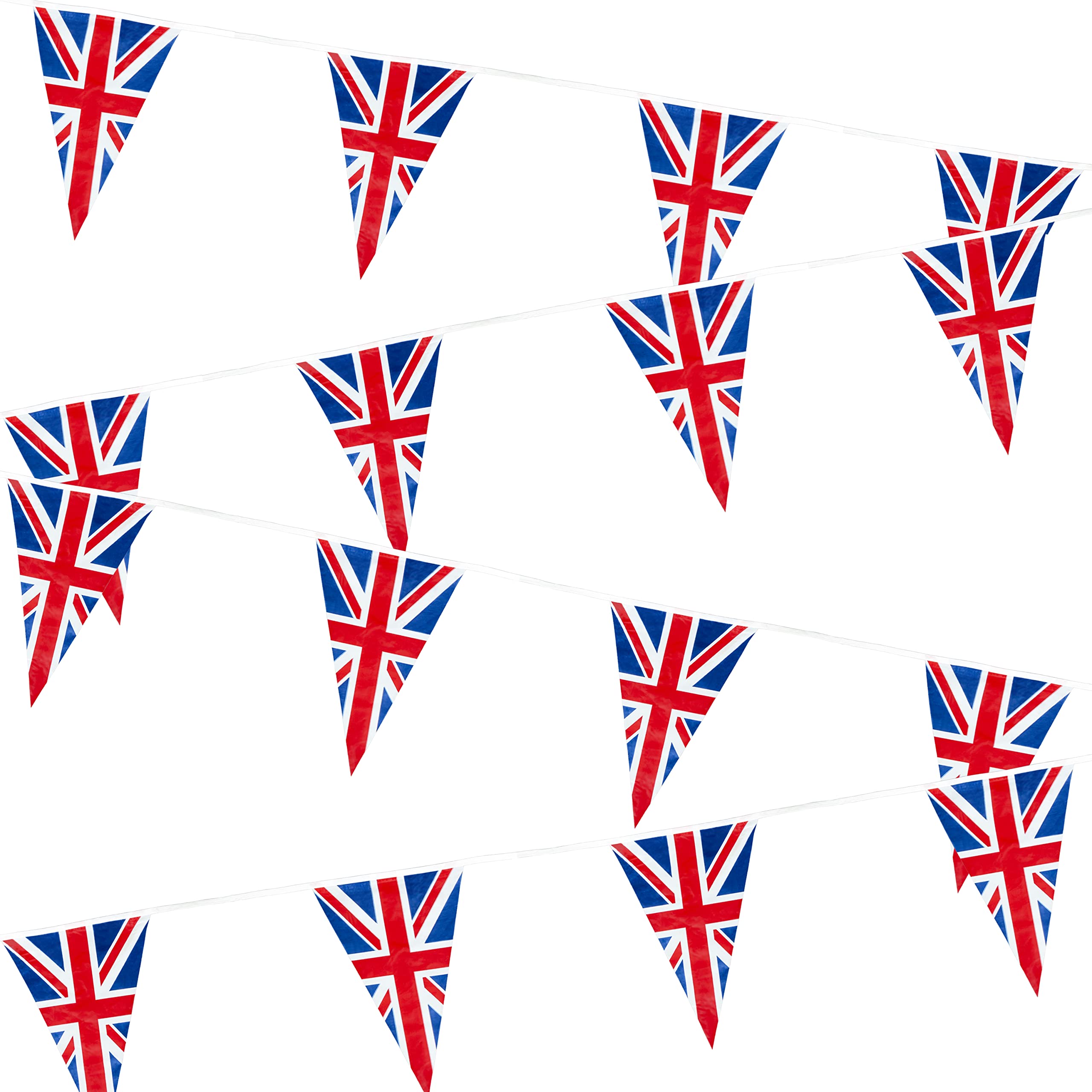 SHATCHI Union Jack Bunting Banner - 10m/33ft Long with 25 Triangle Flags for Royal Events & Sports