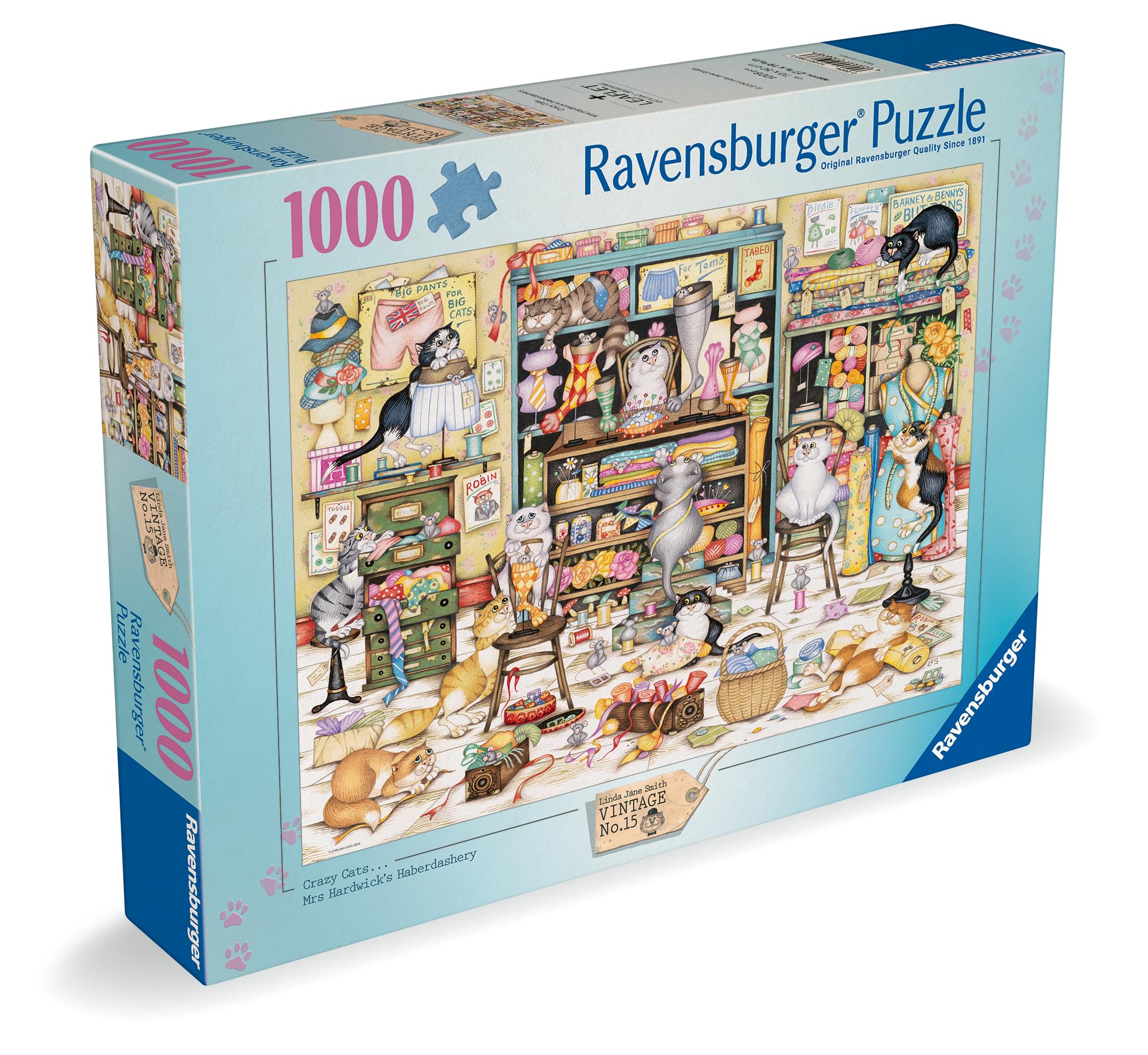 Ravensburger Crazy Cats Mrs Hardwick's Haberdashery Jigsaw Puzzle - 1000 Pieces | 70x50cm