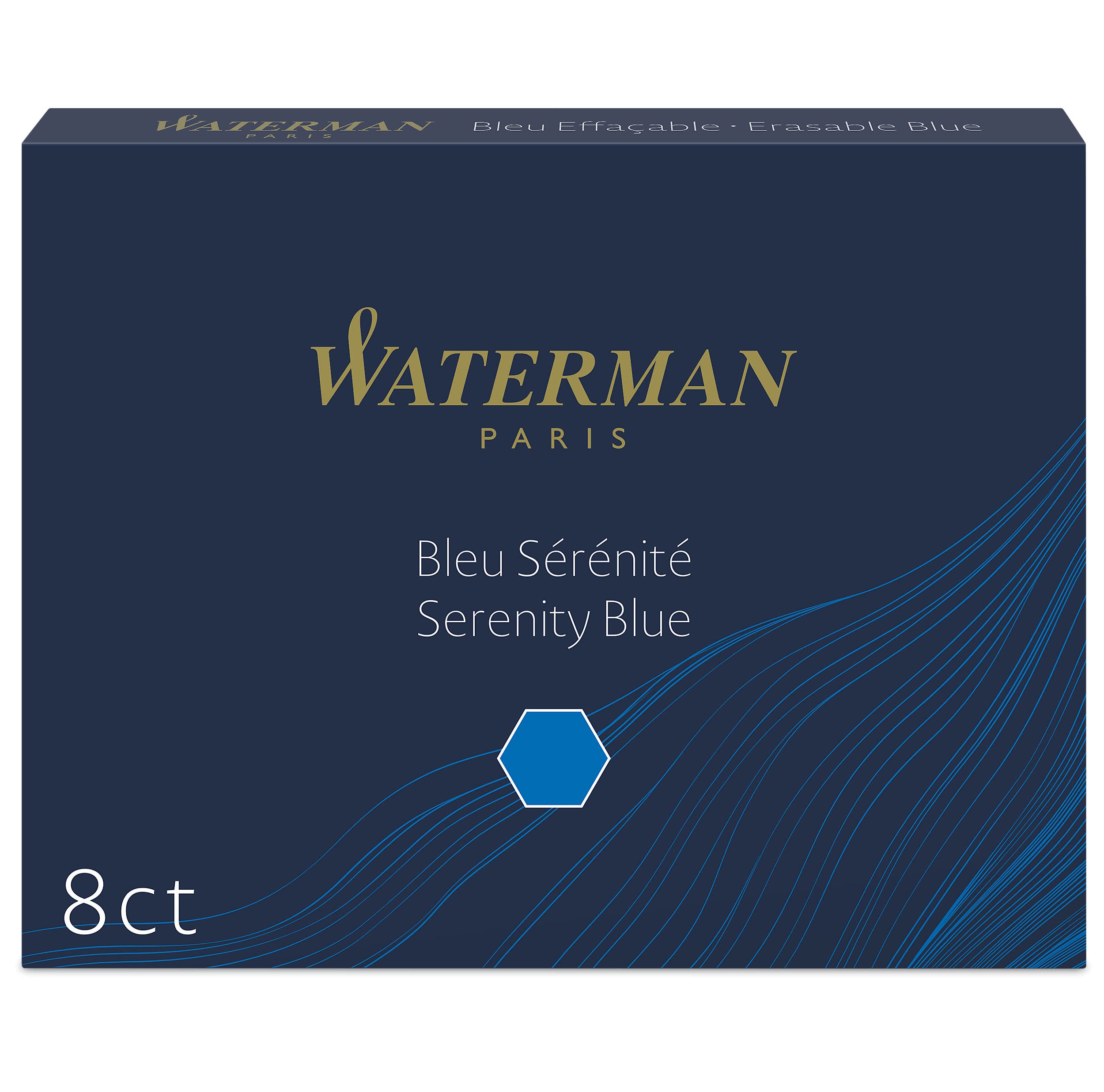 Waterman Fountain Pen Refills - Long Cartridges | Serenity Blue Ink | 8 Count 1