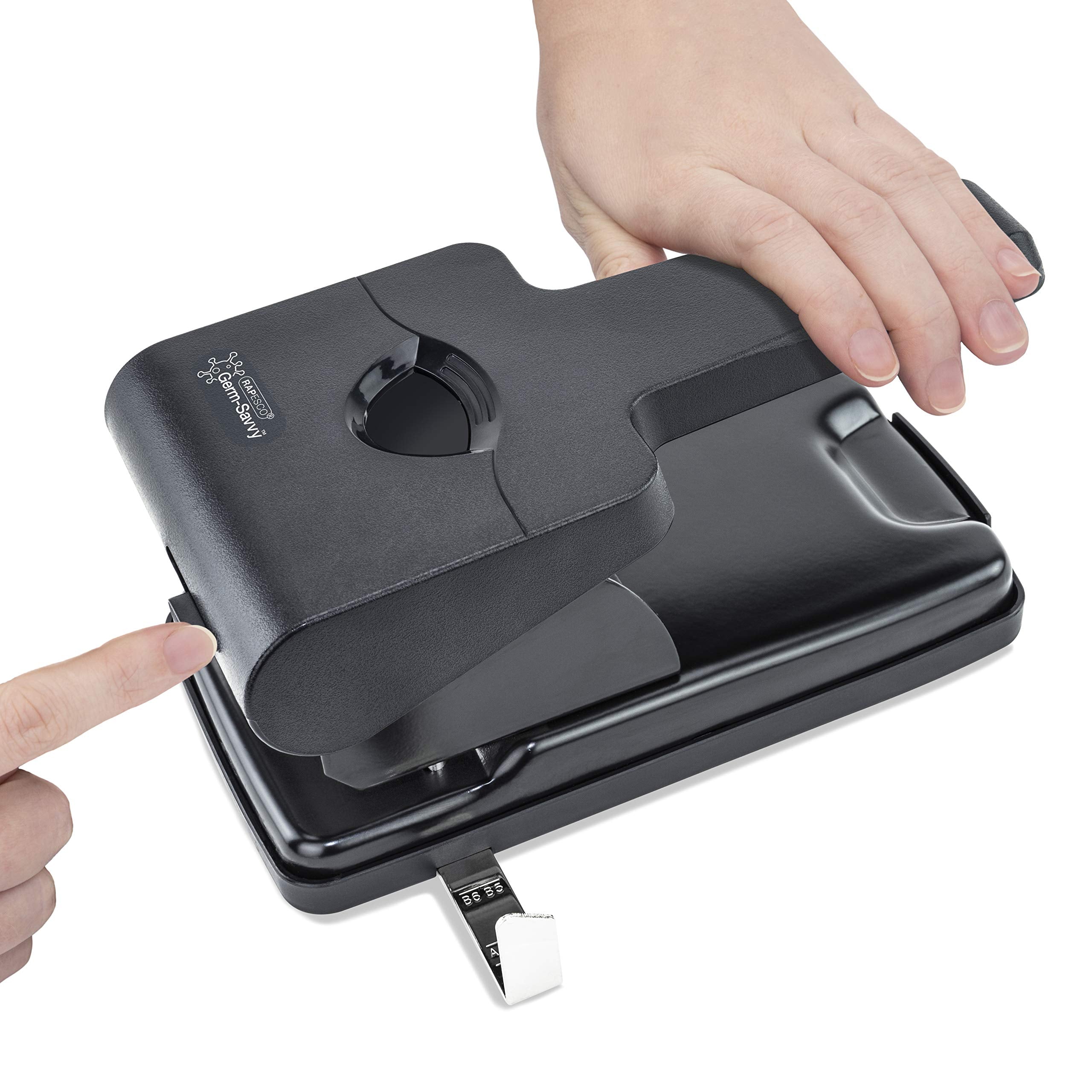 Rapesco 1631 Germ-Savvy Antibacterial HD865-P Heavy Duty 2-Hole Punch | 50+ Sheets | Black 4