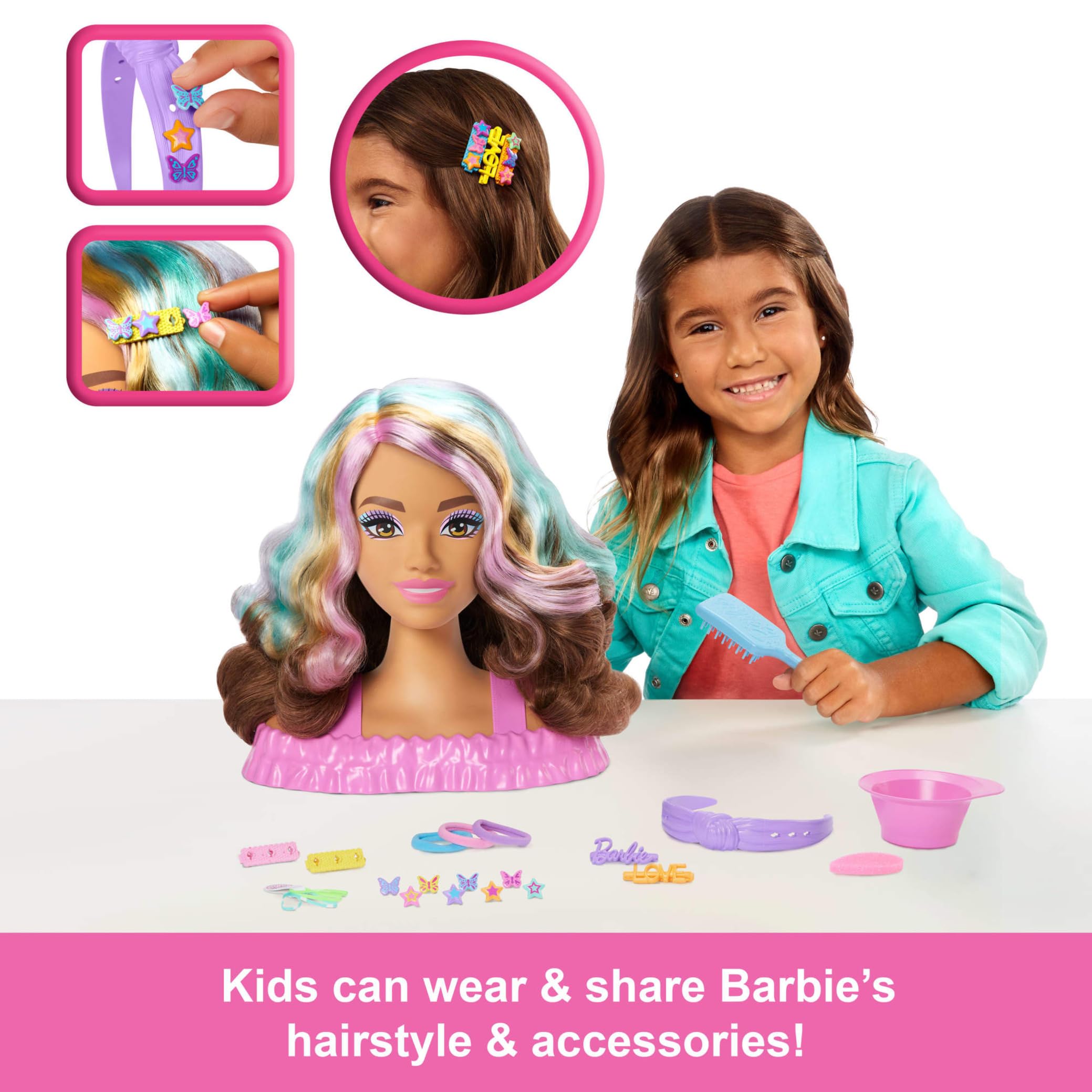 Barbie Styling Head - Dark Brown Hair with 20+ Accessories | Age 3+ | Pink 2