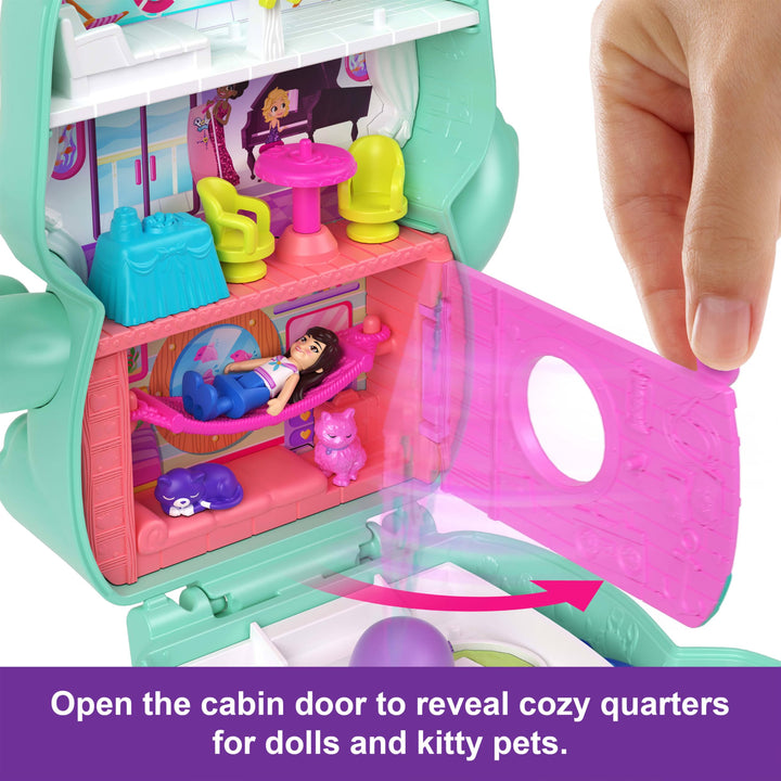 Polly Pocket Set Sail Kitty Compact Playset - Micro Doll with 10 Accessories & 2 Pet Cats, Ages 4+