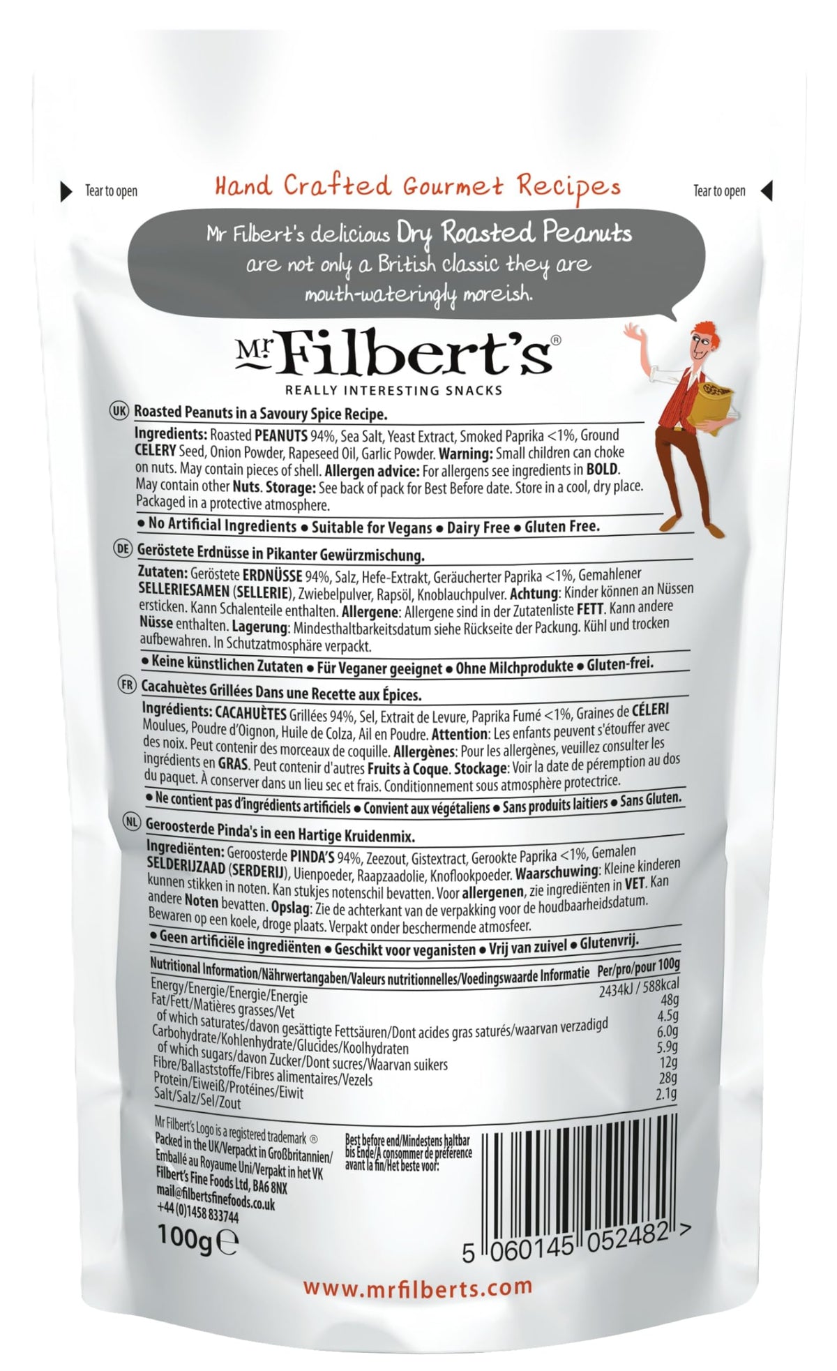 Mr Filbert's Dry Roasted Peanuts - 12 x 100g