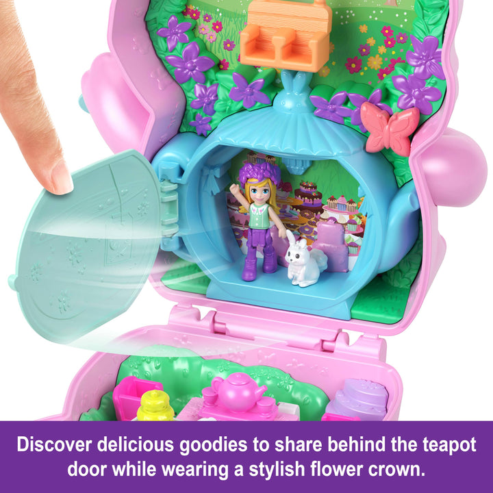Polly Pocket Tea Party Bunny Compact Playset - Doll with 10 Accessories & 2 Pet Bunnies, Ages 4+