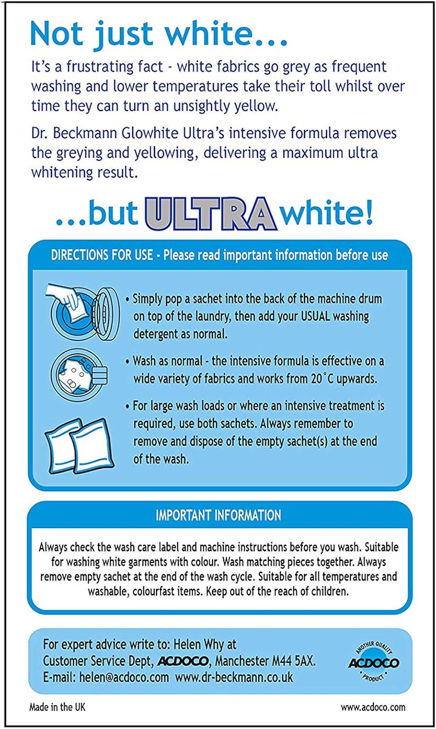 Dr. Beckmann Glowhite Ultra Fabric Whitener (8 x 40g Sachets)