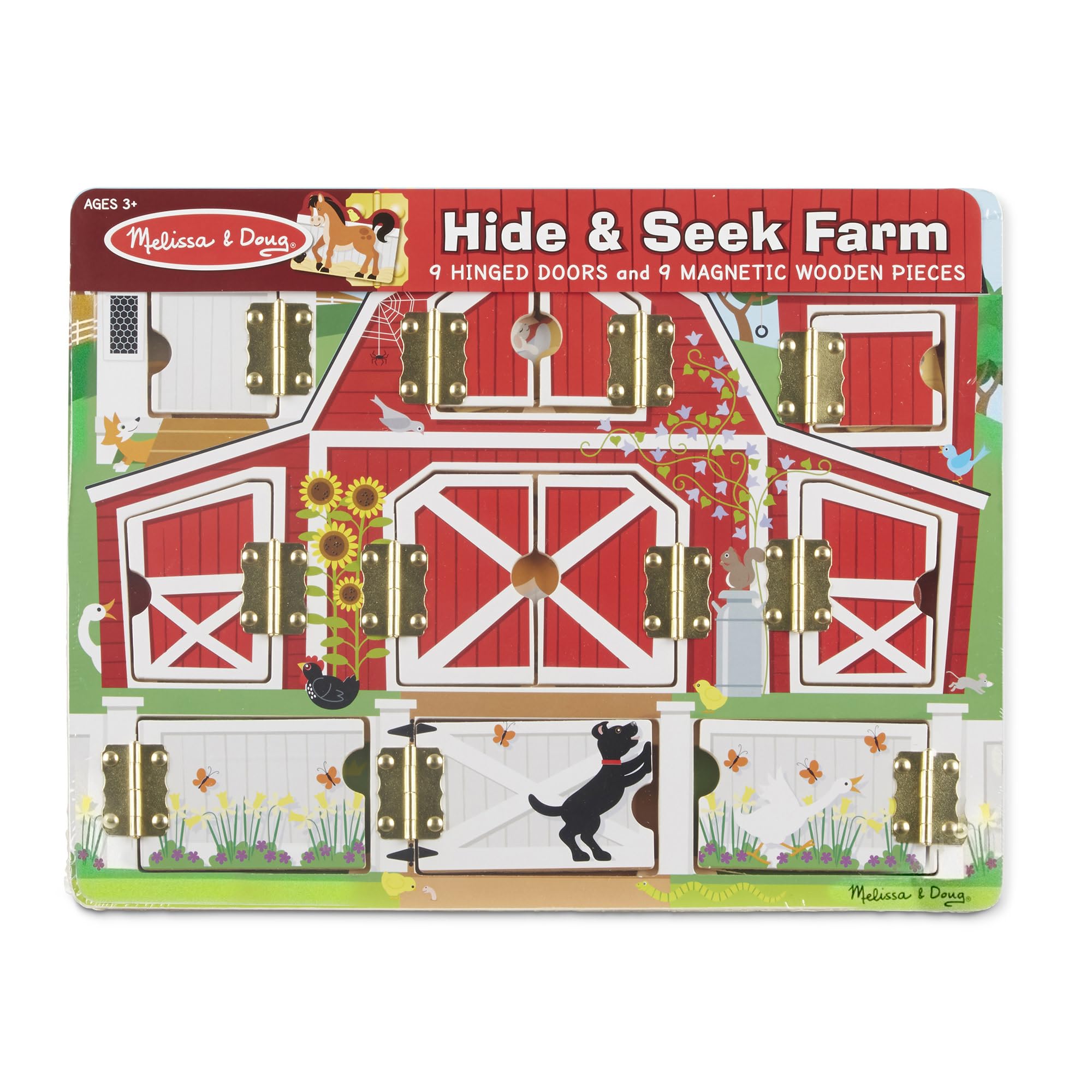 Melissa & Doug Hide and Seek Farm Wooden Activity Board with 9 Animal Magnets | Ages 3+ 3
