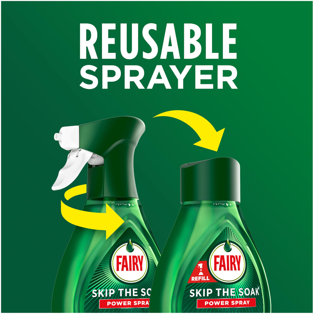 Fairy Skip the Soak Dish Spray Kit, Lemon, 1.3L (650ml Spray + 650ml Refill)