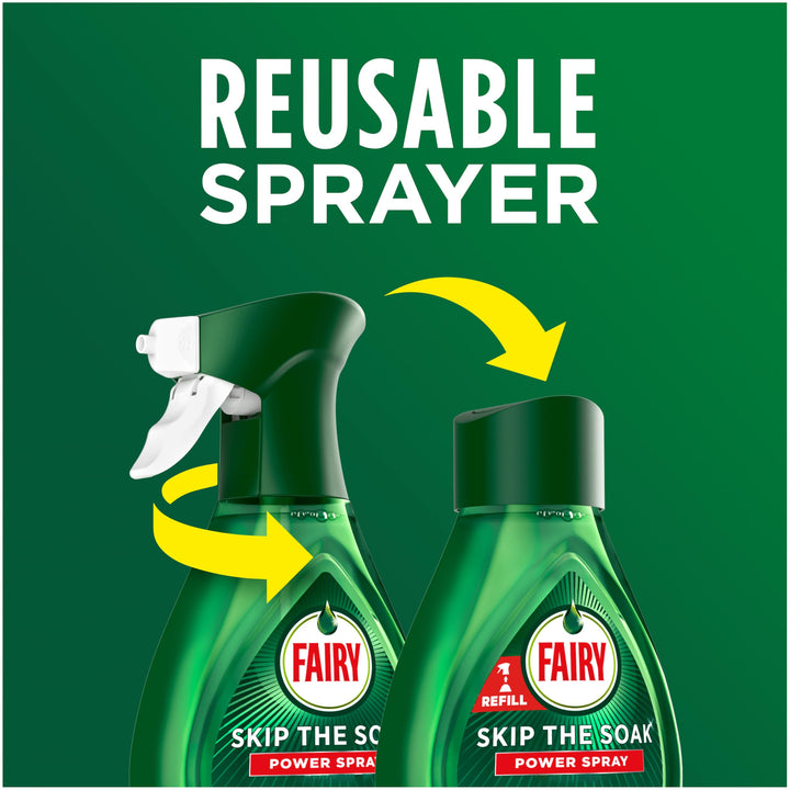 Fairy Skip the Soak Dish Spray Kit, Lemon, 1.3L (650ml Spray + 650ml Refill)
