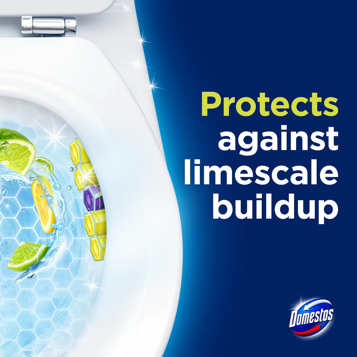 Domestos Power 5 Lime Toilet Rim Blocks 2x 50 g - Long-Lasting Toilet Freshener with Limescale Prevention