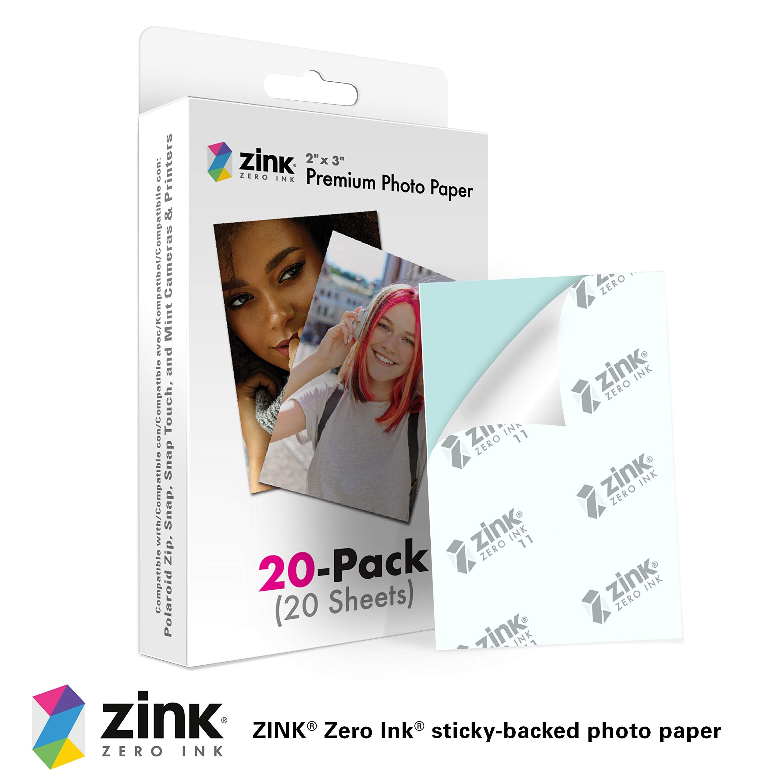 Zink Premium Photo Paper - 2"x3" Prints, 20 Pack | Zero Ink Technology | Sticky Back 2
