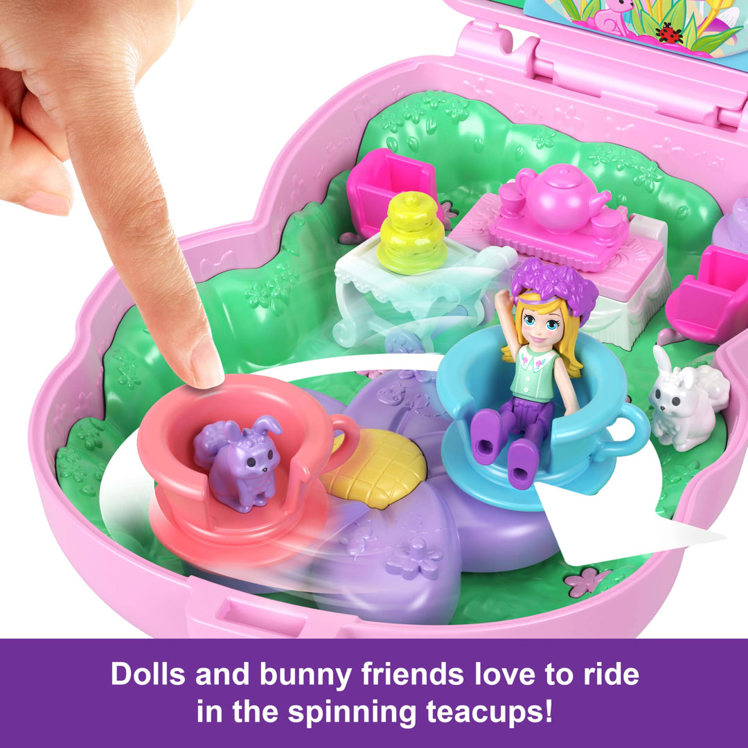 Polly Pocket Tea Party Bunny Compact Playset - Doll with 10 Accessories & 2 Pet Bunnies, Ages 4+