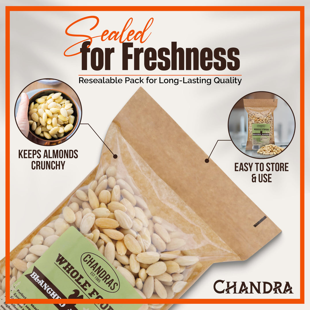 Chandra Whole Foods - Blanched Almonds 1KG - Unsalted Raw Almonds from Spain