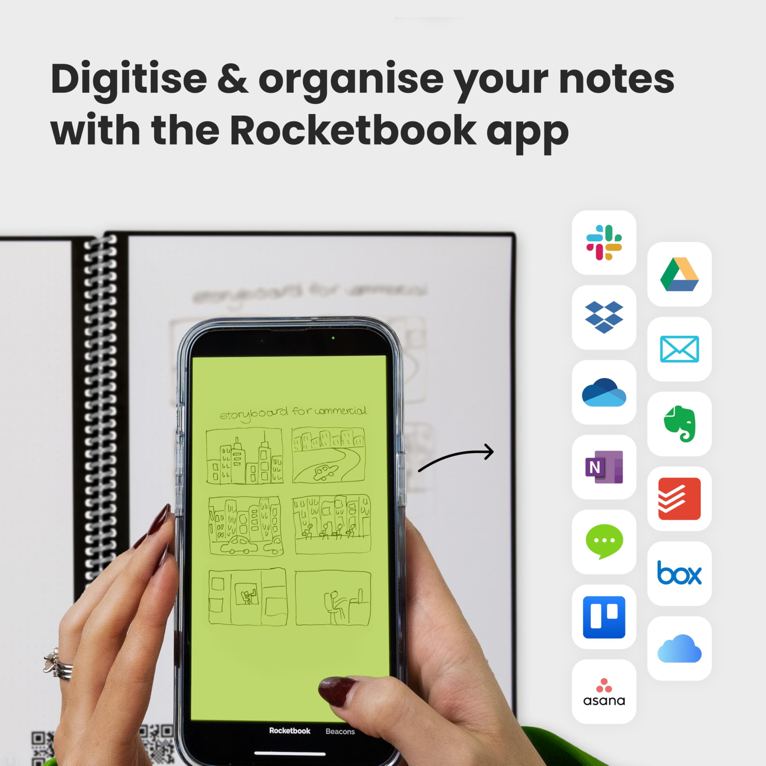 Rocketbook Core Reusable Spiral Notebook - Letter Size 21 x 29.7 cm, Black | College Ruled 7